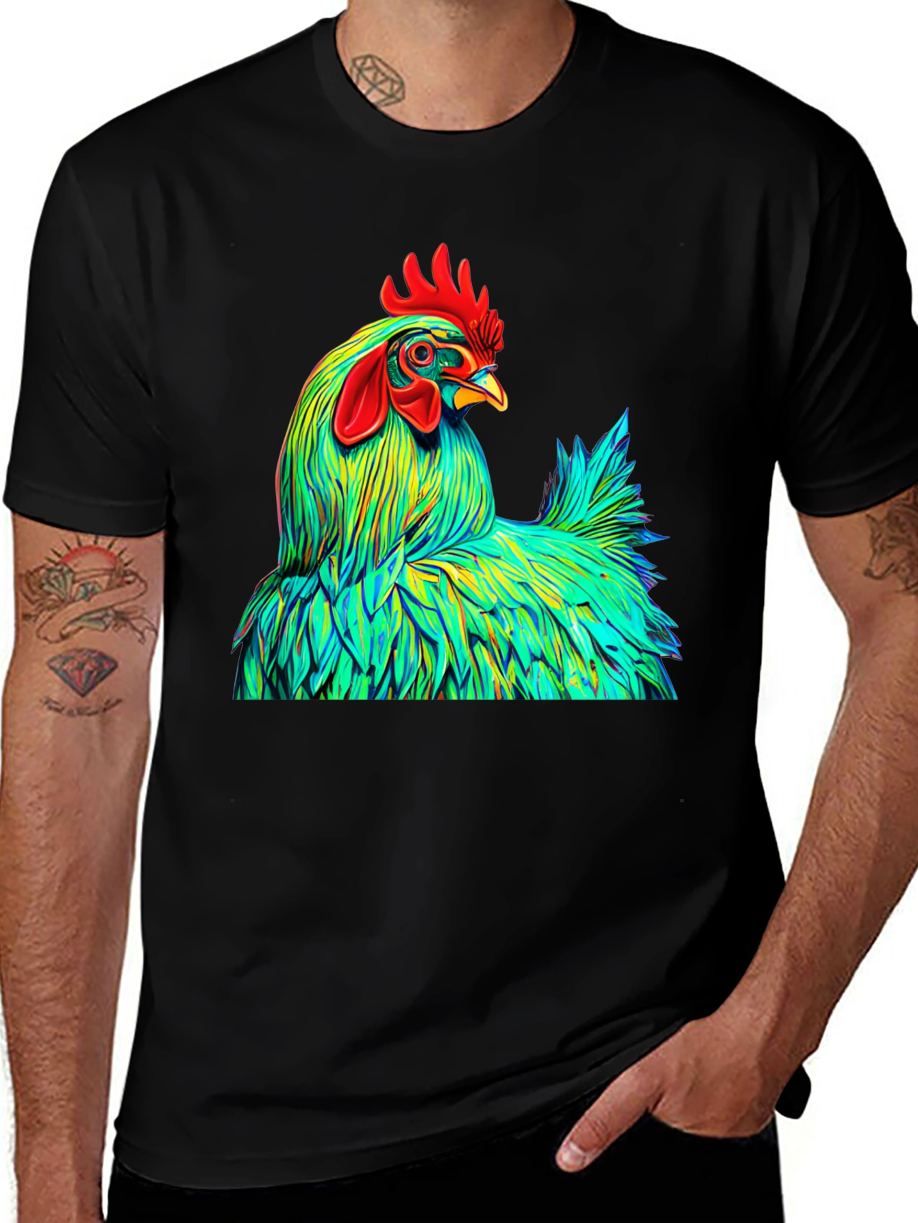 Black Vibrant Rooster Graphic Tee - Bold Style main image