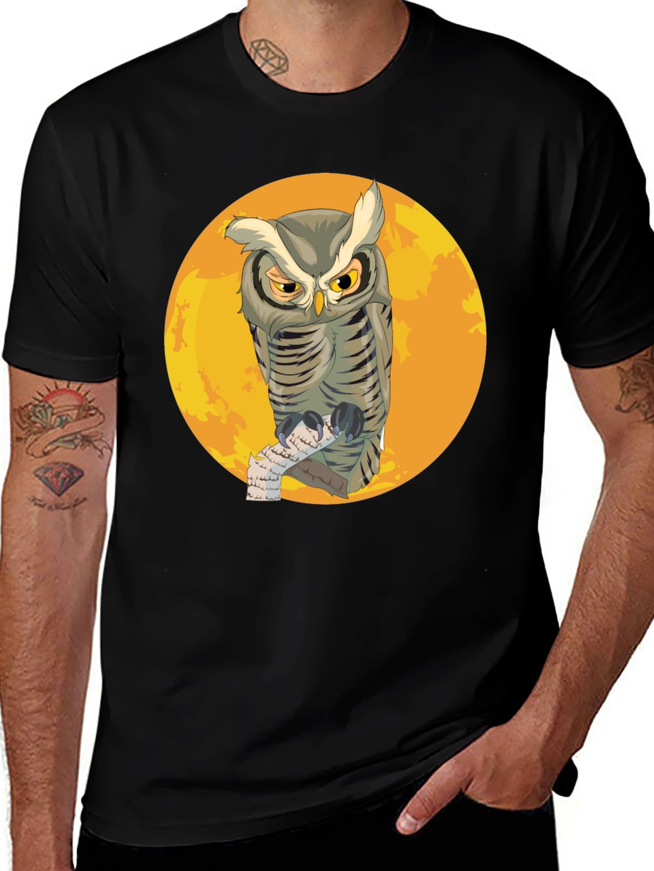 Variant 21 of Owl & Moon Graphic Print Black T-Shirt