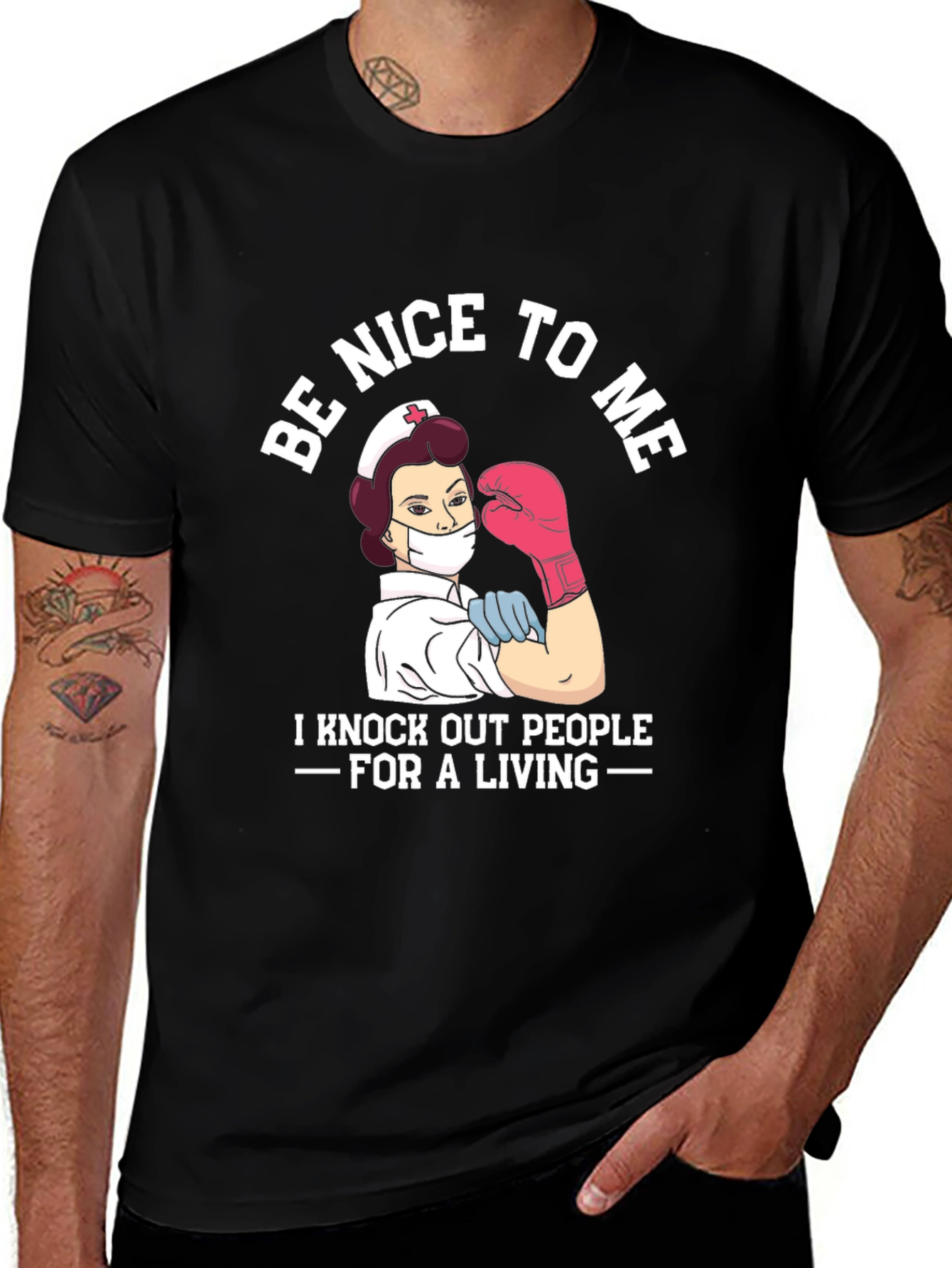 Variant 18 of Nurse Boxer T-Shirt - Be Nice To Me Graphic Tee