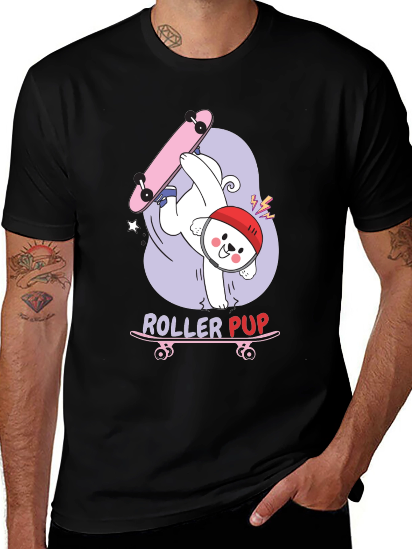 Variant 13 of Roller Pup Graphic T-Shirt - Skateboarding Dog Tee