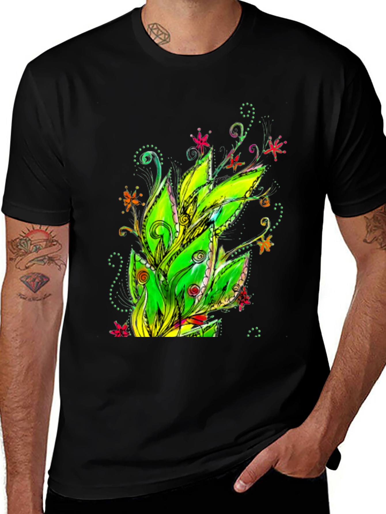 Variant 30 of Floral Plant Graphic Black T-Shirt