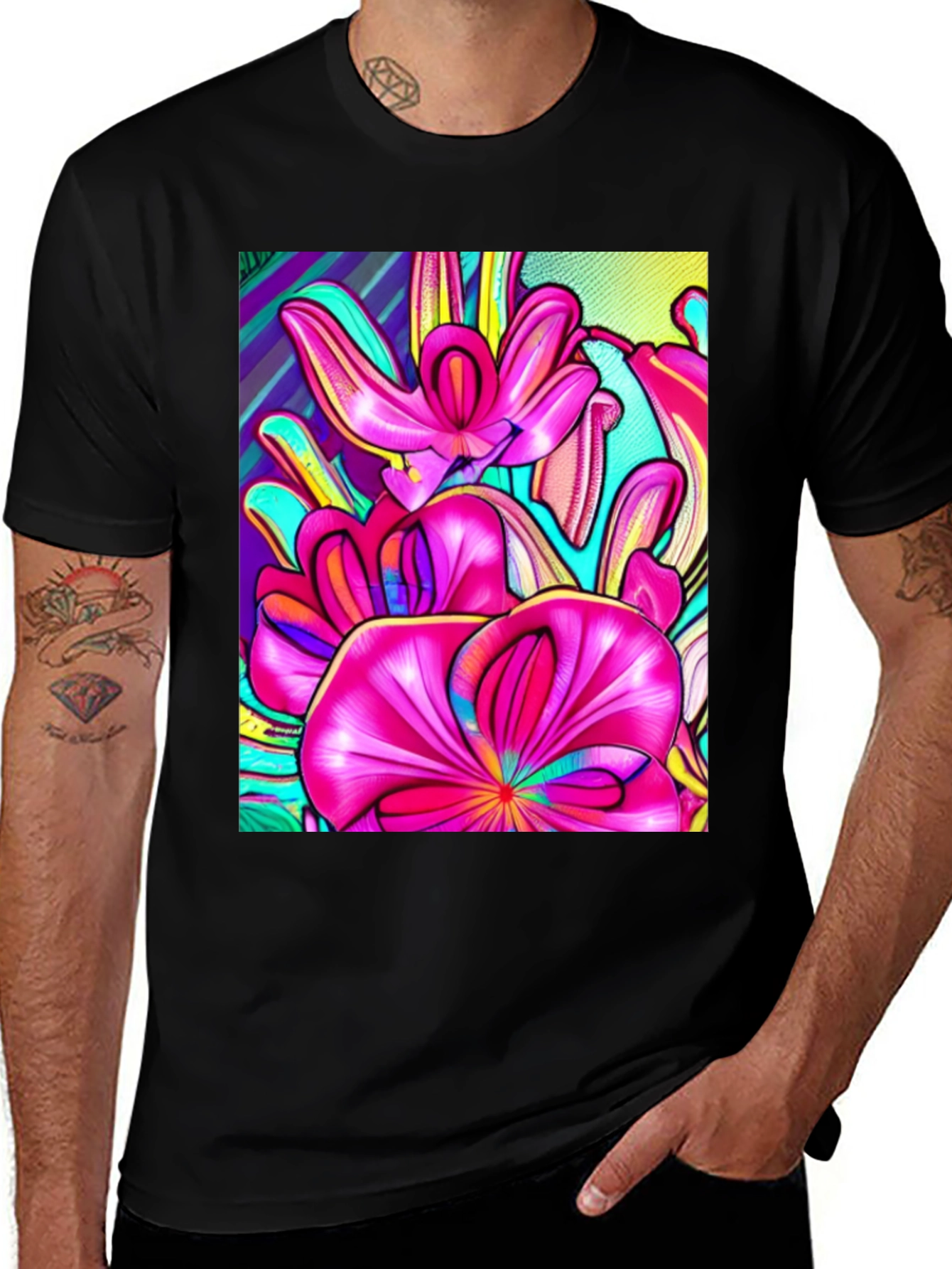 Variant 6 of Vibrant Floral Graphic Tee - Modern Art Shirt
