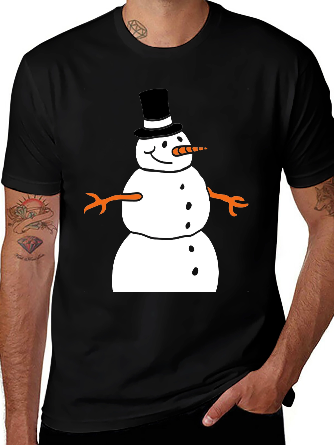 Variant 17 of Snowman Graphic T-Shirt - Black Holiday Tee