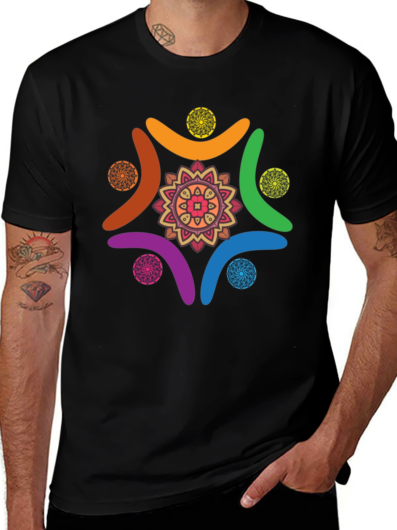 Variant 6 of Colorful Mandala Graphic Tee - Stylish Crew Neck Shirt