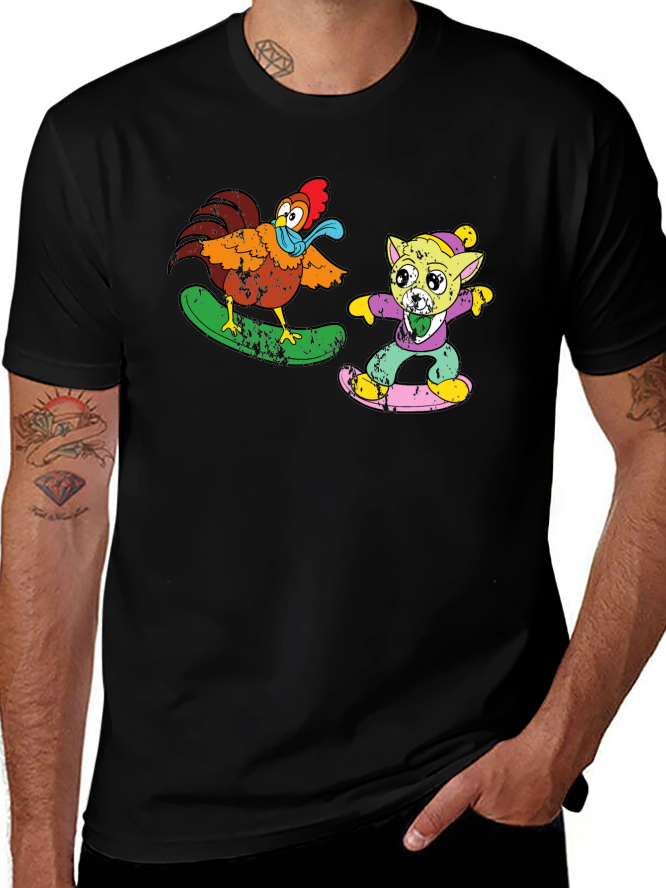 Variant 28 of Surf's Up Tee - Rooster & Cat Design