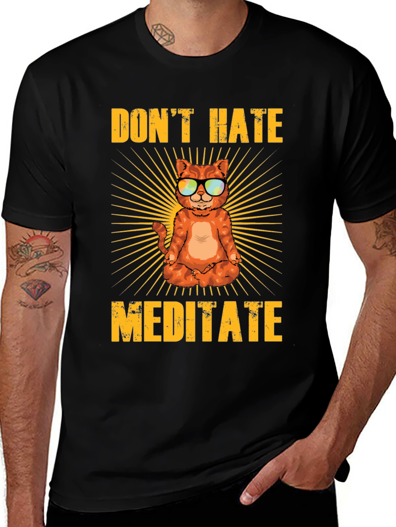 Variant 19 of Don't Hate Meditate Cat T-Shirt