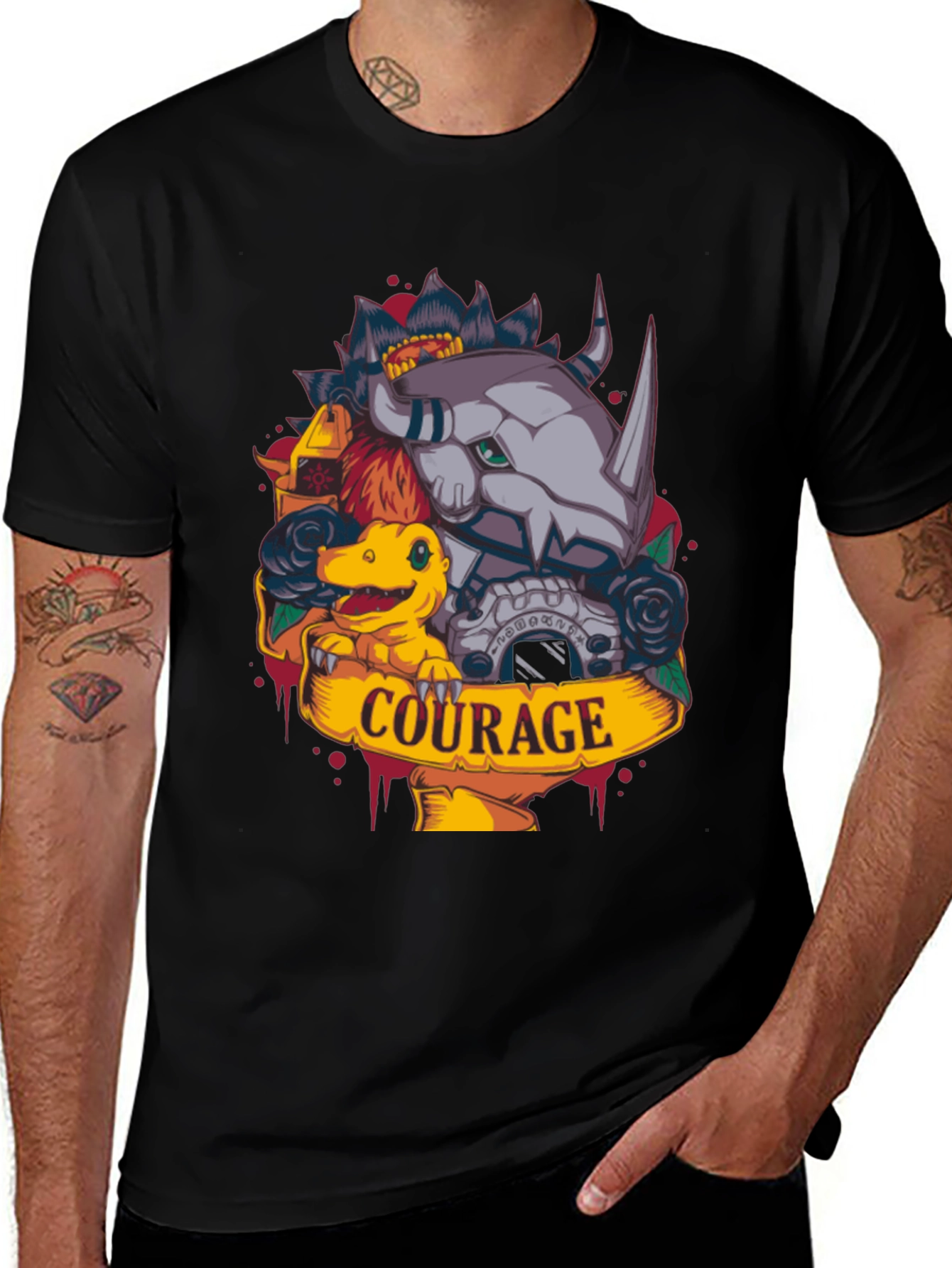 Variant 11 of Courage Digimon Black T-Shirt