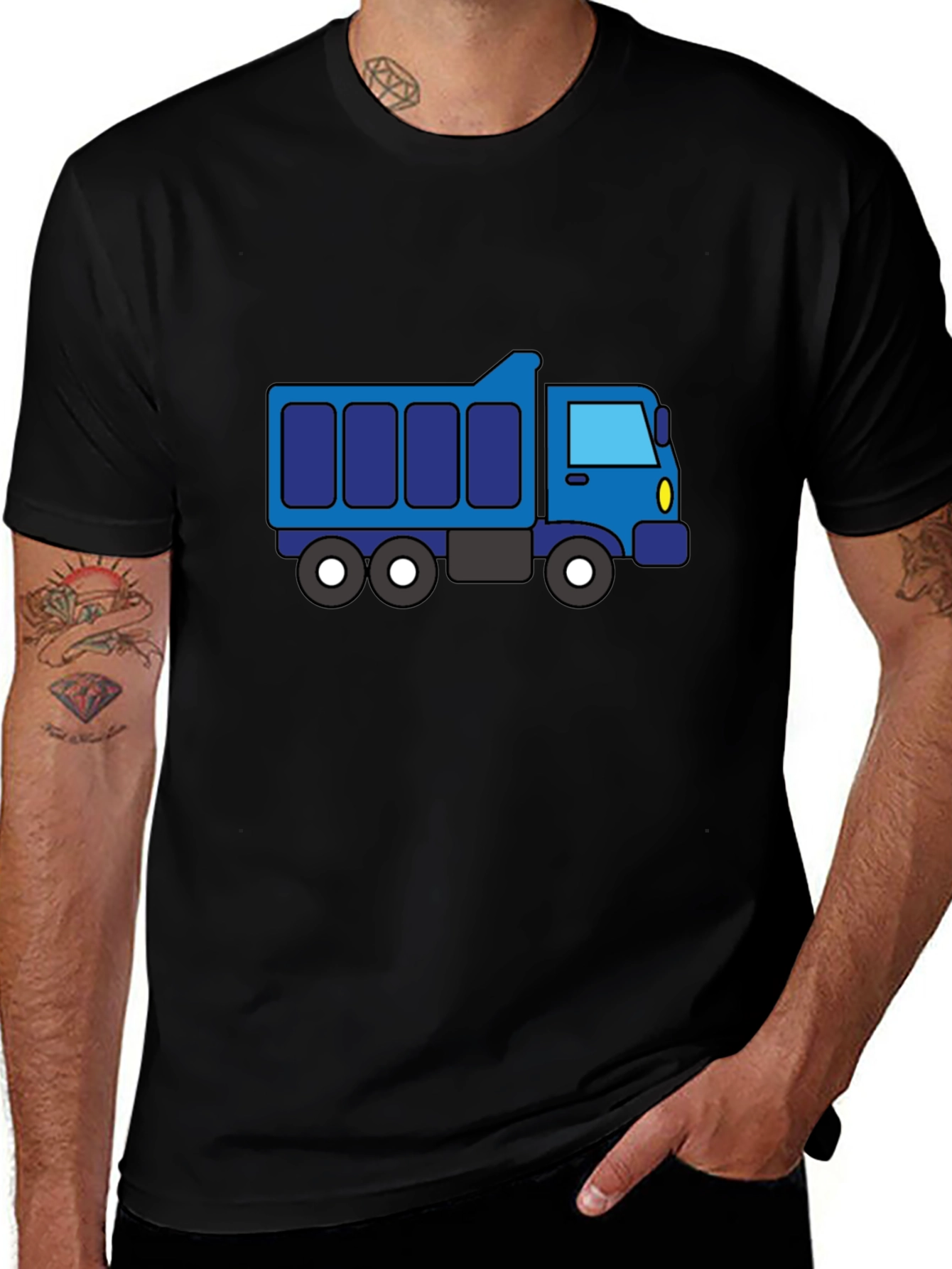 Dump Truck Graphic Tee - Solid Black Cotton Blend T-Shirt