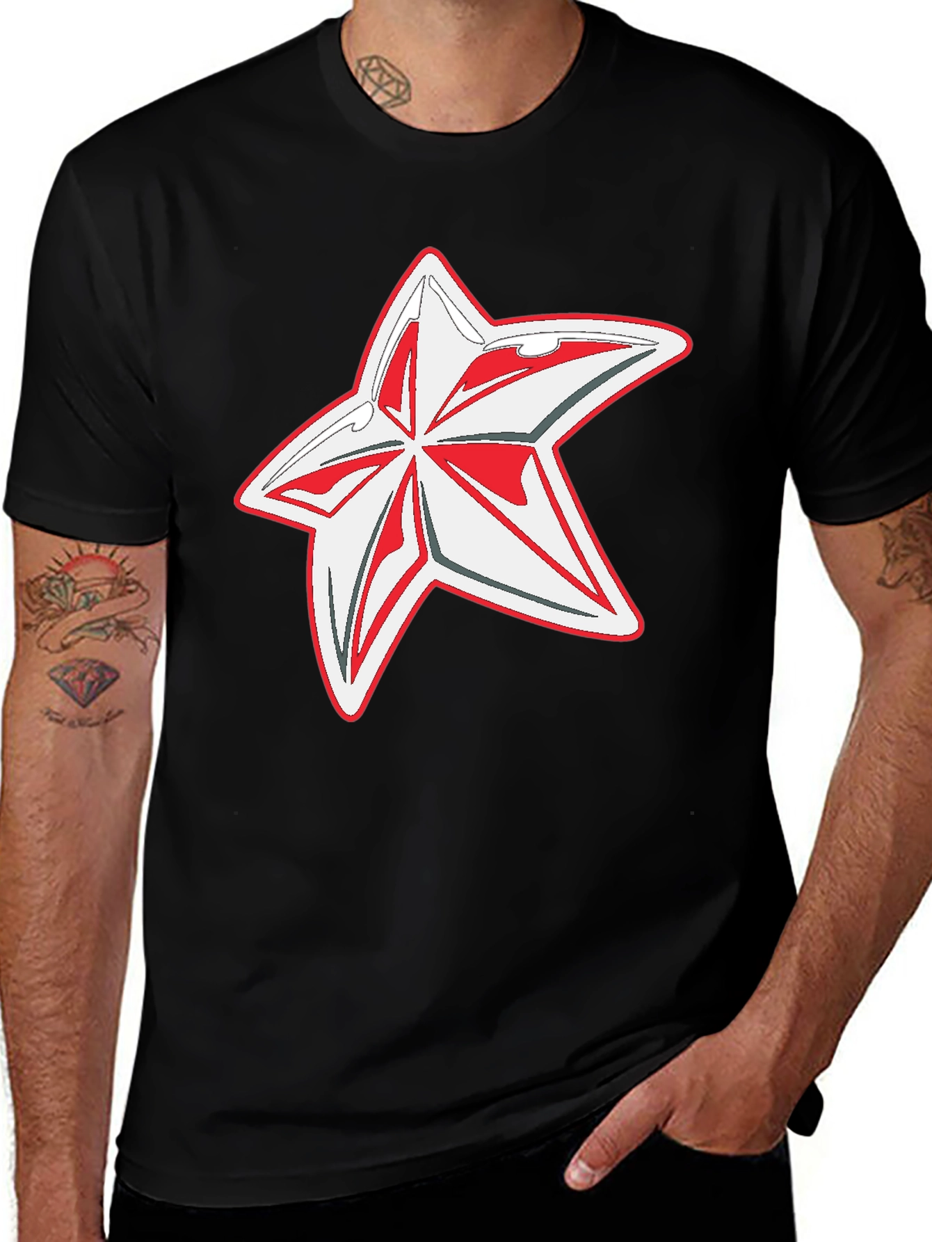 Variant 5 of Cool Graphic Tee: Star Design Black Cotton T-Shirt