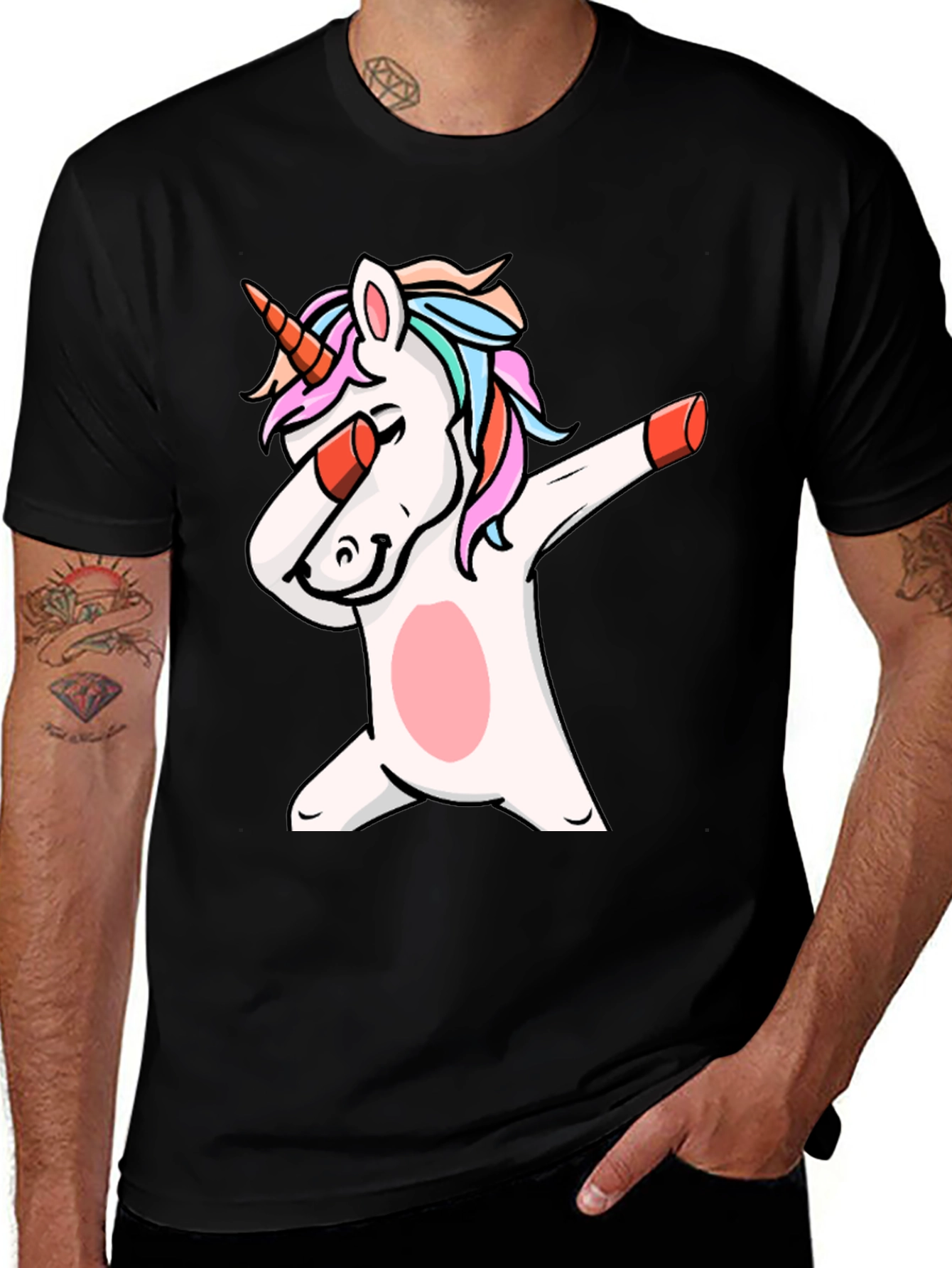 Variant 16 of Dabbing Unicorn Graphic Tee - Black Cotton T-Shirt