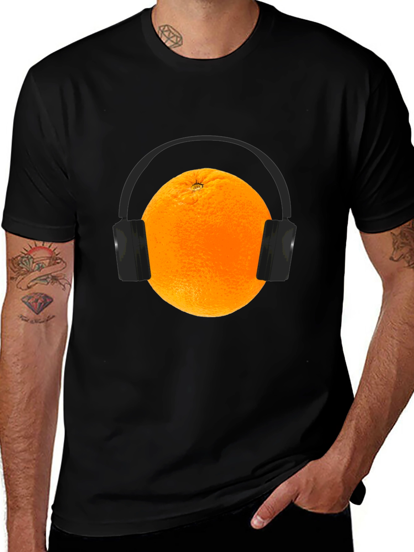 Orange Headphone Graphic Tee - Unique & Fun