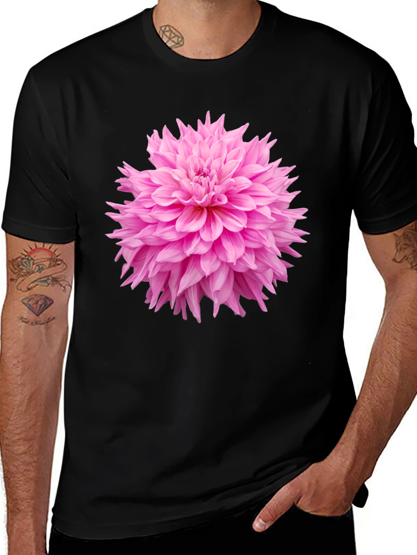 Variant 26 of Black T-Shirt with Pink Flower Graphic