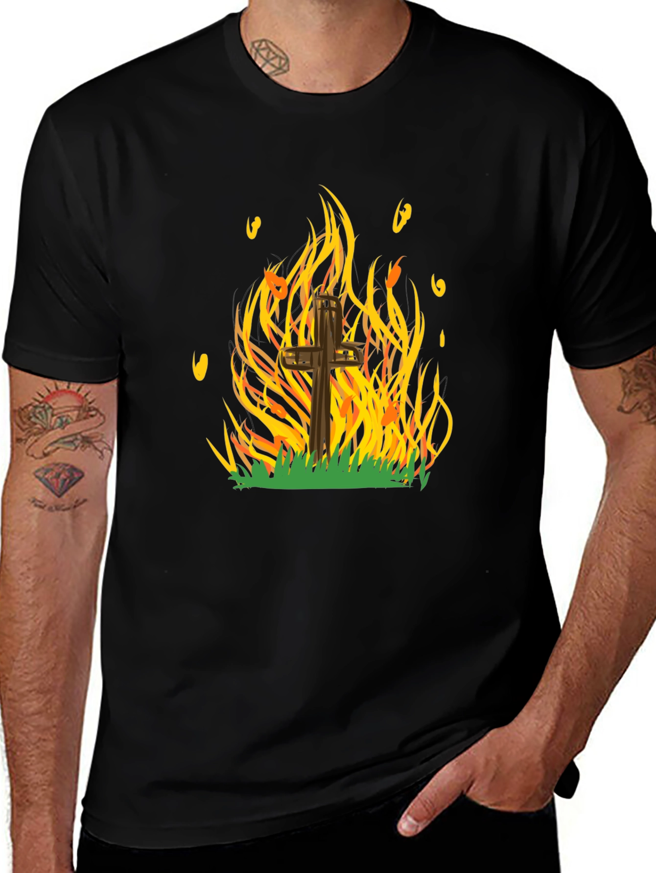 Variant 21 of Burning Cross Graphic Tee - Bold Statement T-Shirt