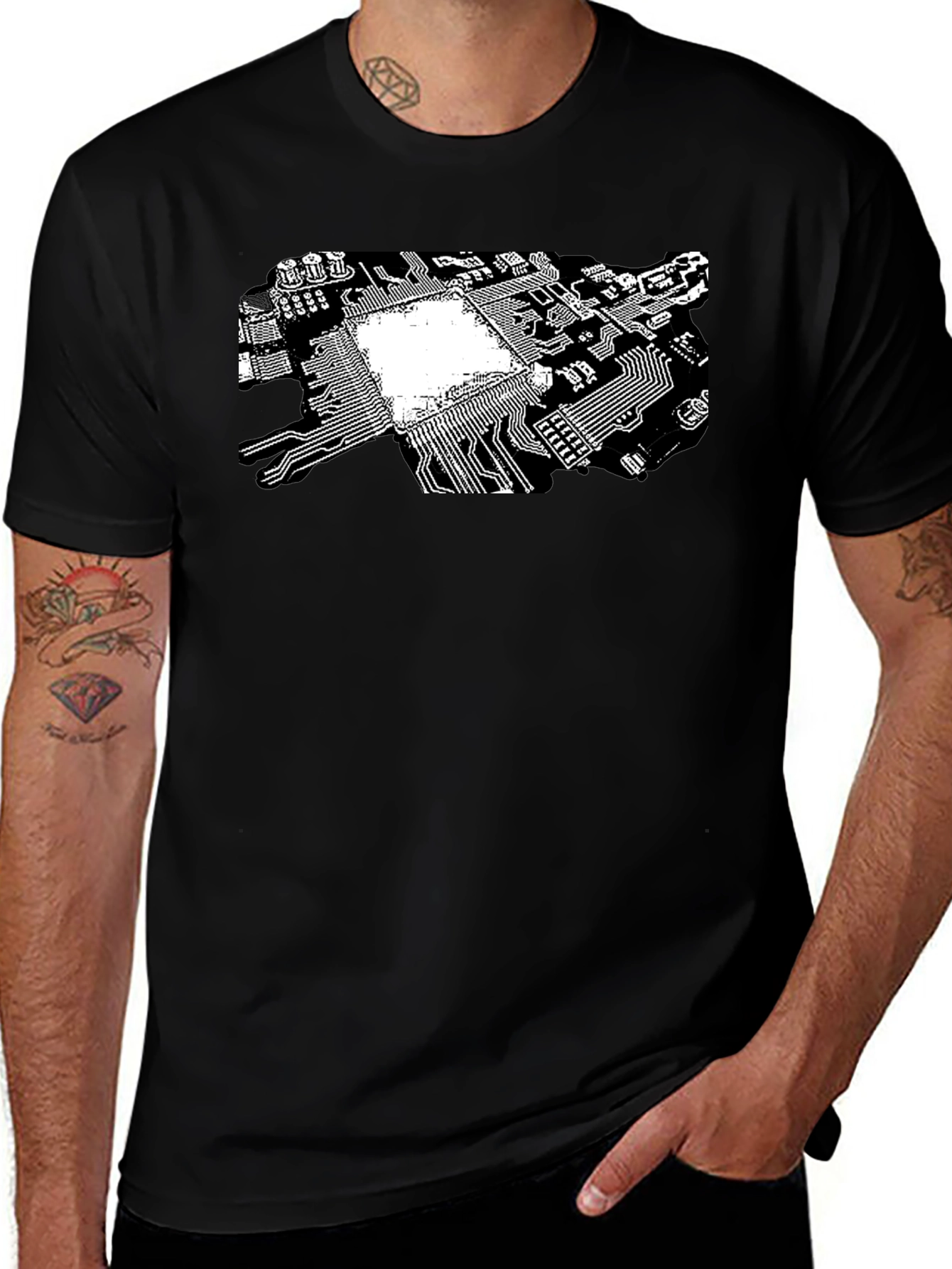 Tech Circuit Board Graphic Tee - Black