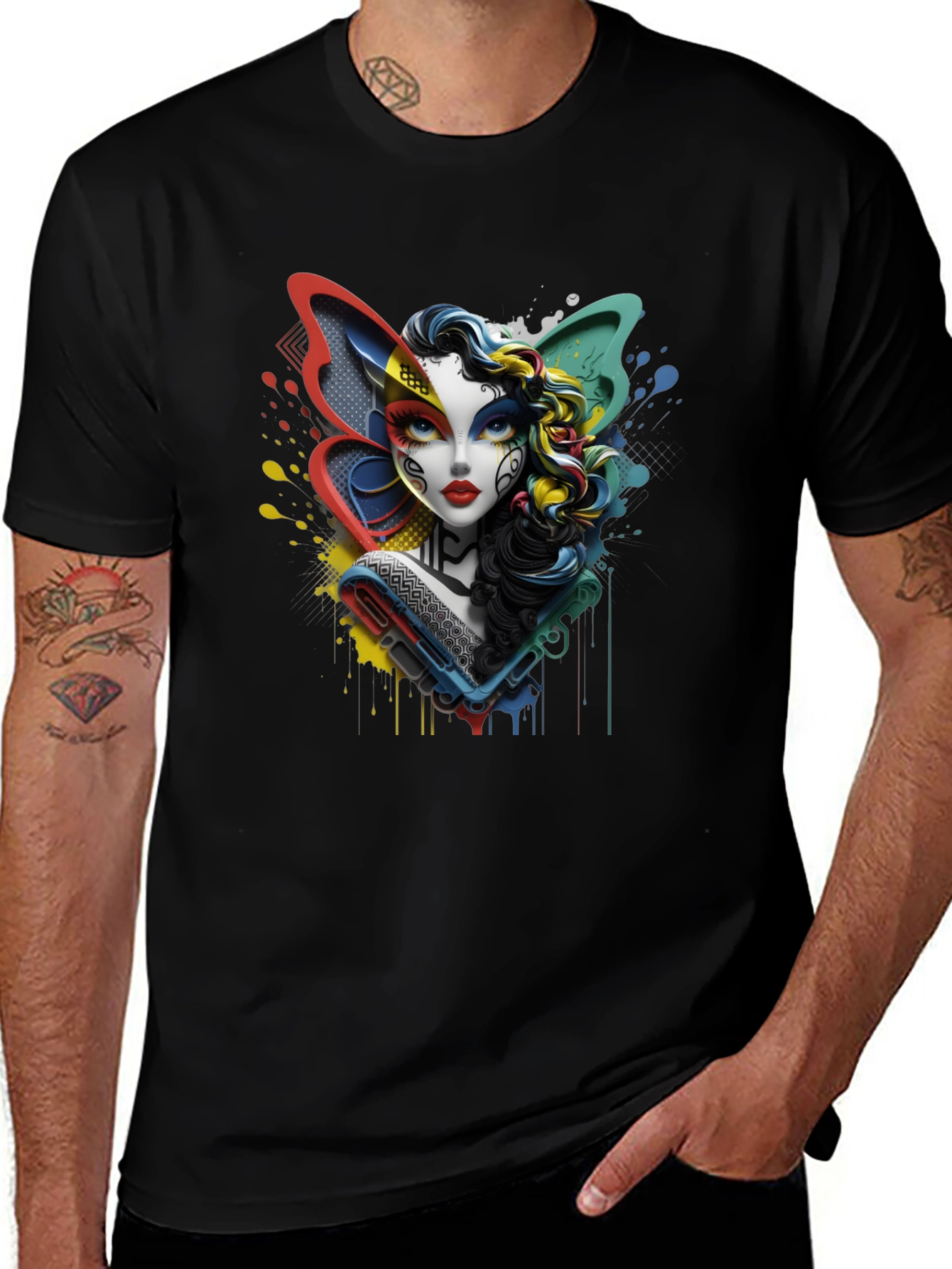 Variant 16 of Colorful Abstract Woman Graphic Print Black T-Shirt
