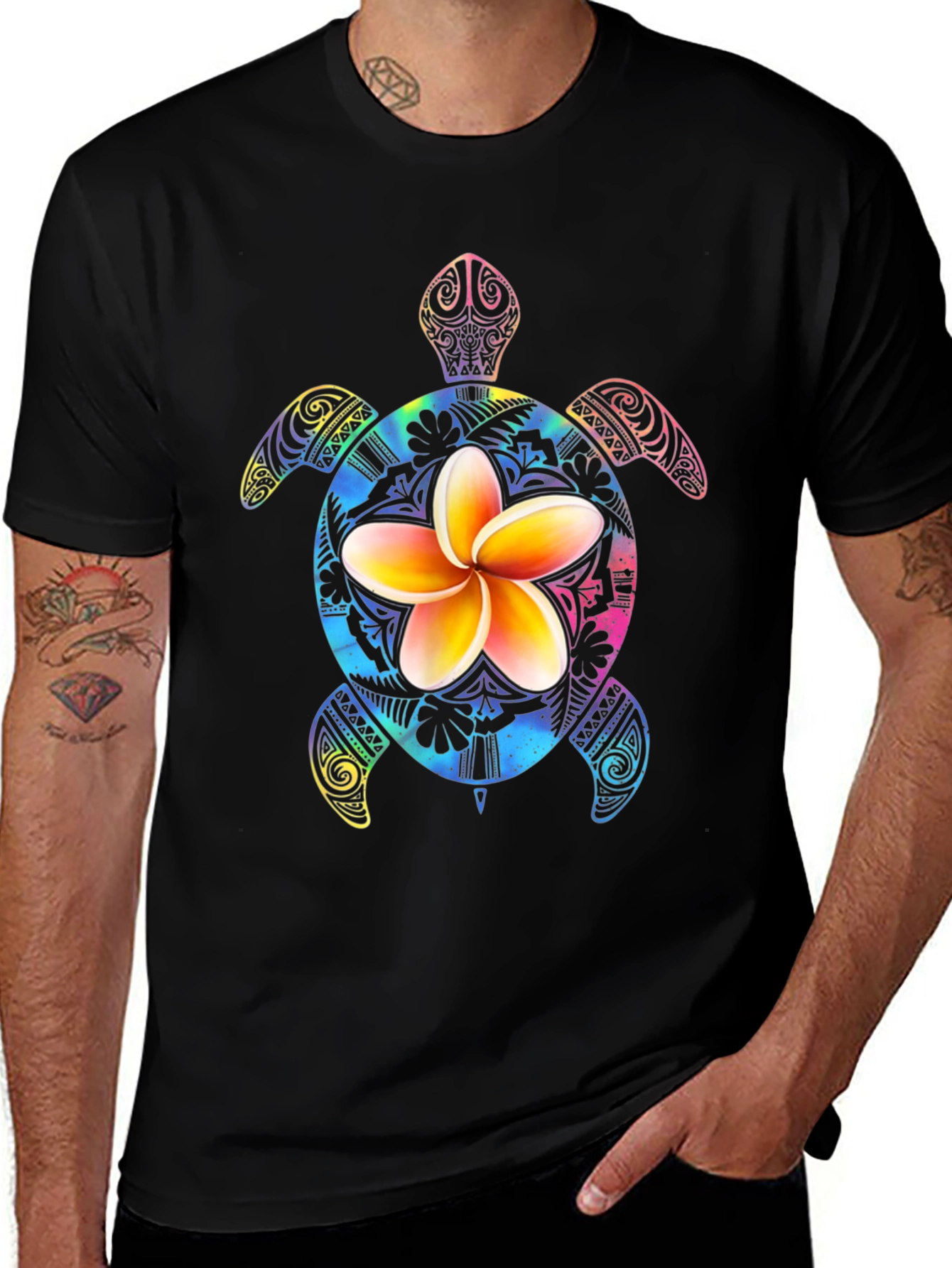 Variant 25 of Floral Turtle Graphic Black T-Shirt