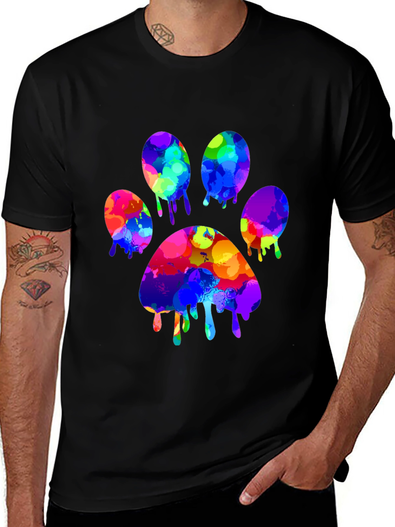 Variant 18 of Colorful Paw Print Men's Black T-Shirt
