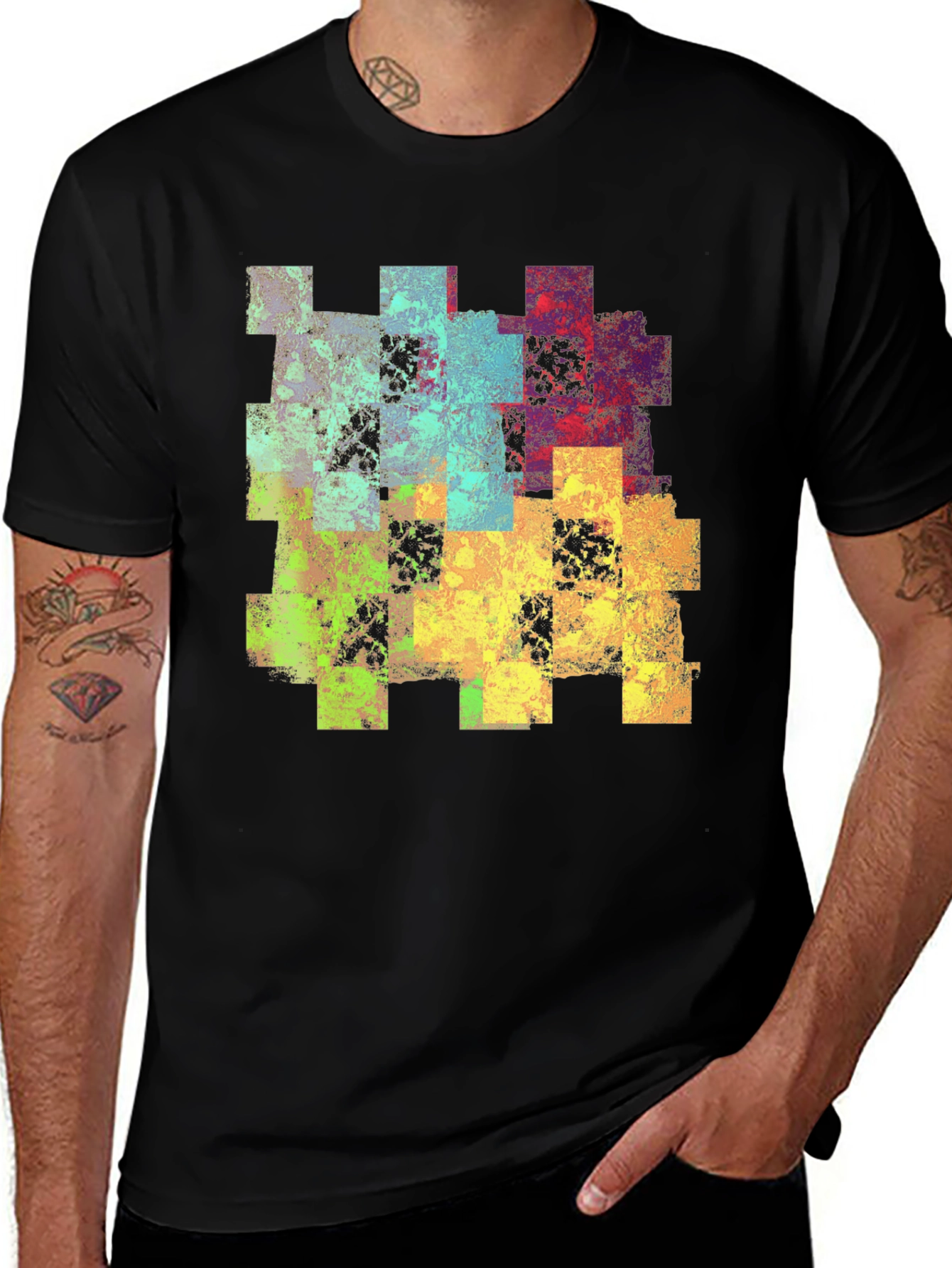 Variant 8 of Abstract Pixel Art Men's Black T-Shirt