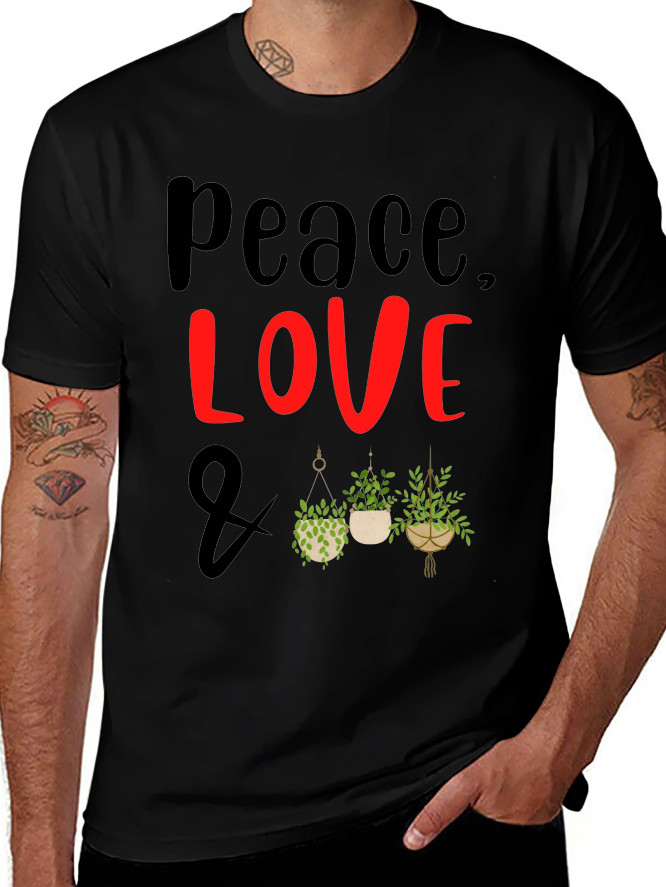 Variant 10 of Peace Love Plants Graphic Tee - Black Casual T-Shirt