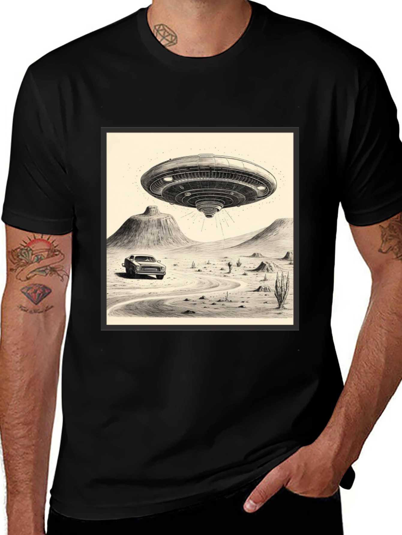 Variant 18 of UFO Abduction Black Graphic Tee