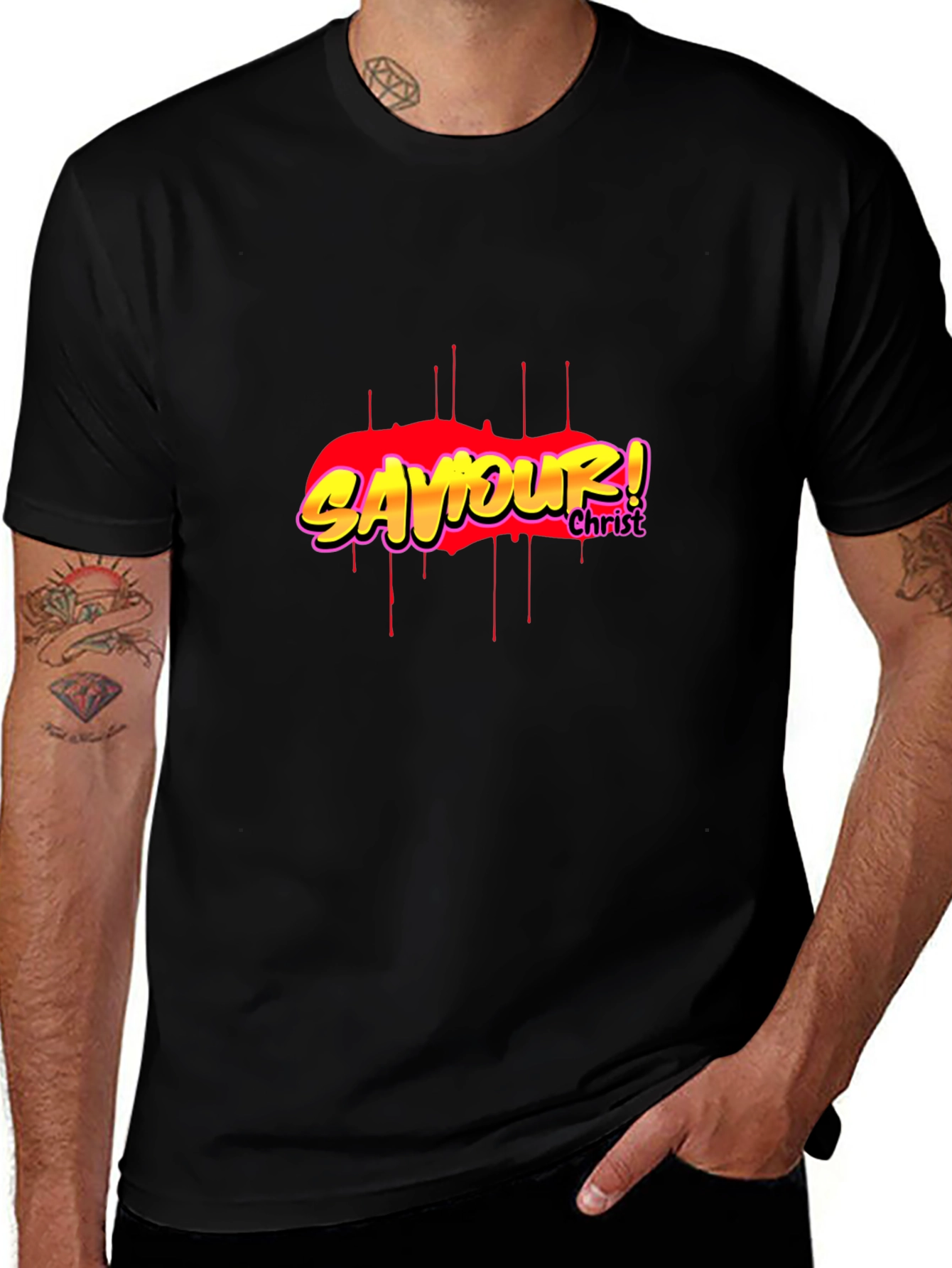 Variant 27 of Saviour! Christ Graphic Black T-Shirt