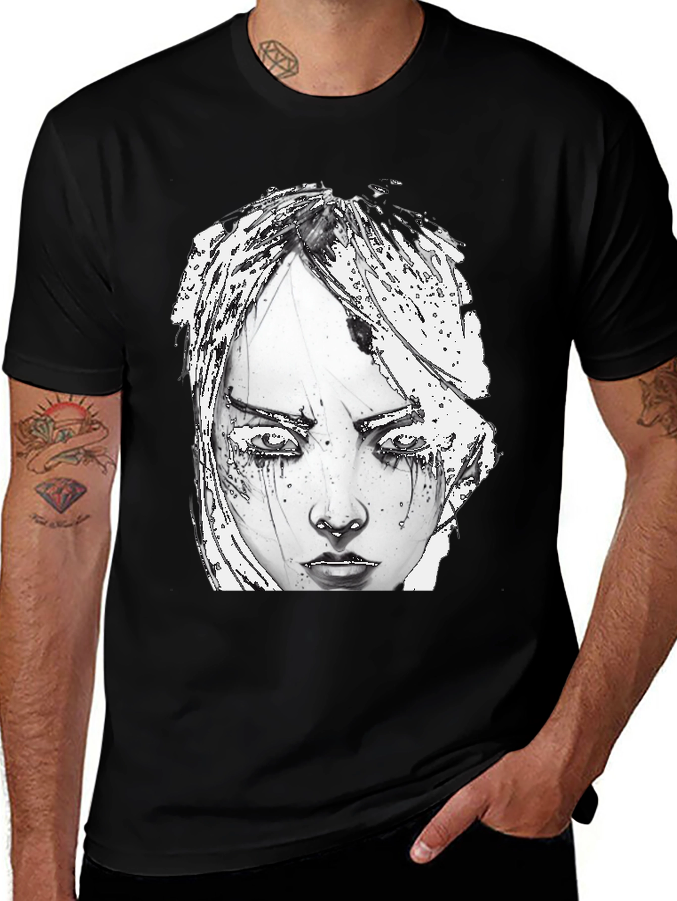 Artistic Graphic Print Tee - Edgy Style