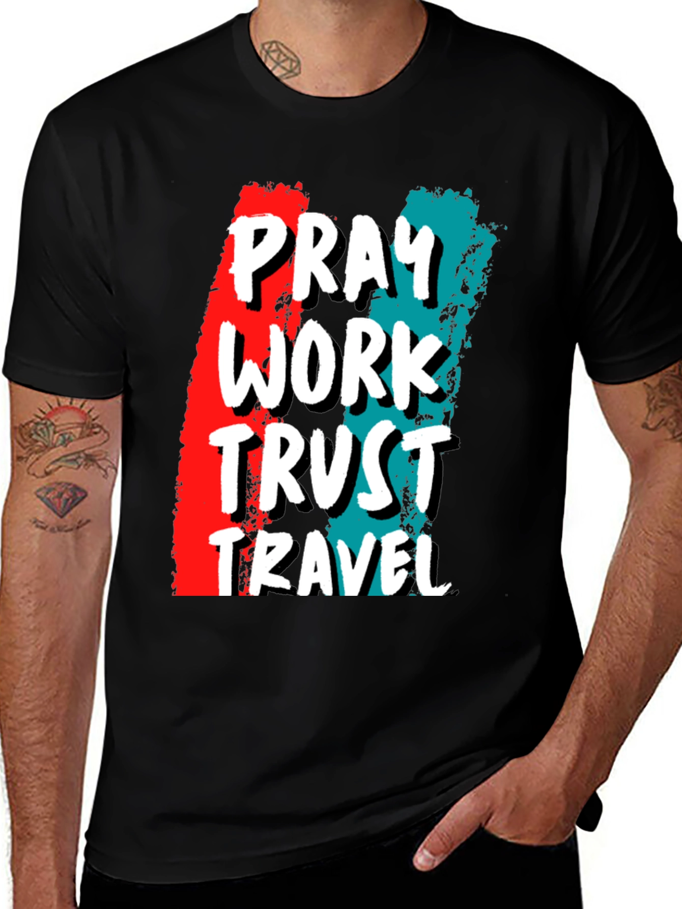 Variant 15 of Pray Work Trust Travel Graphic Tee
