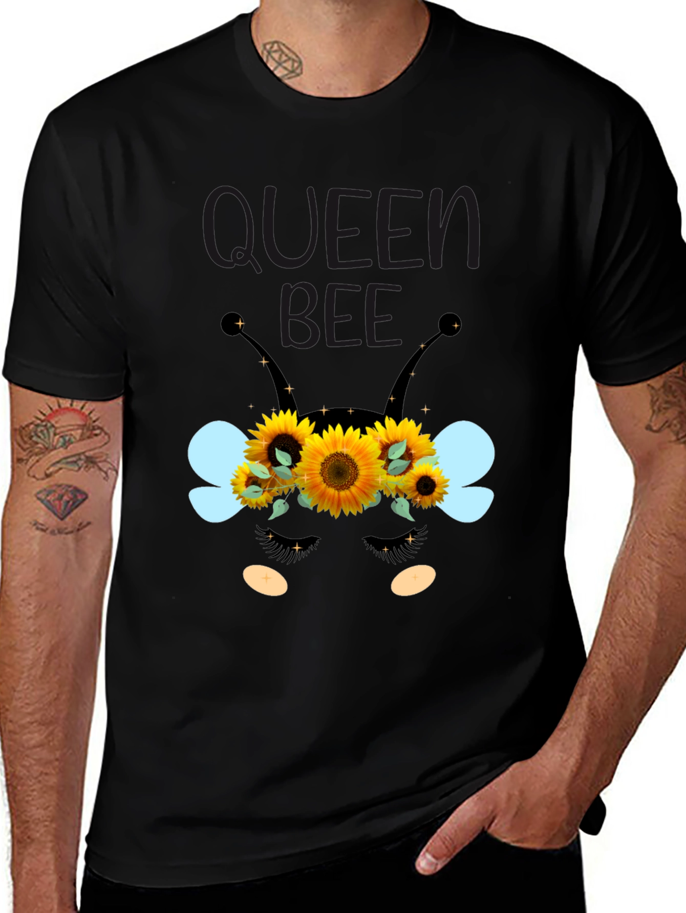 Queen Bee Sunflower Graphic Tee - Black Unisex T-Shirt