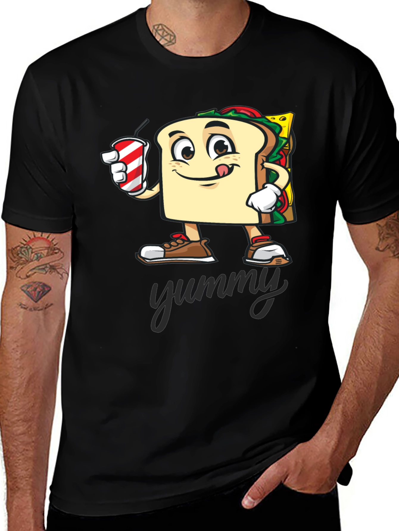 Variant 26 of Sandwich Cartoon T-Shirt - "Yummy" Design