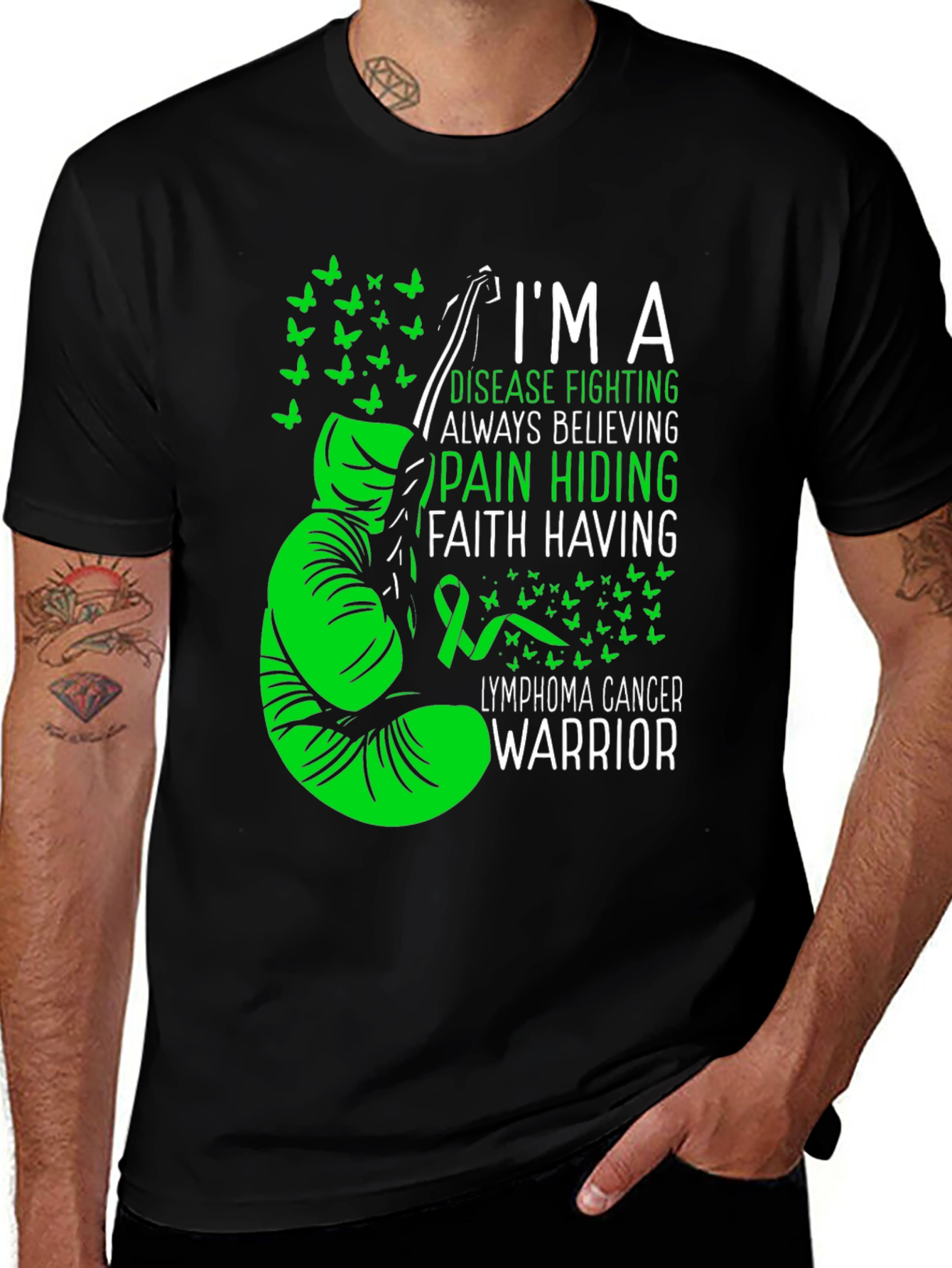Lymphoma Cancer Warrior T-Shirt - Green Ribbon Support