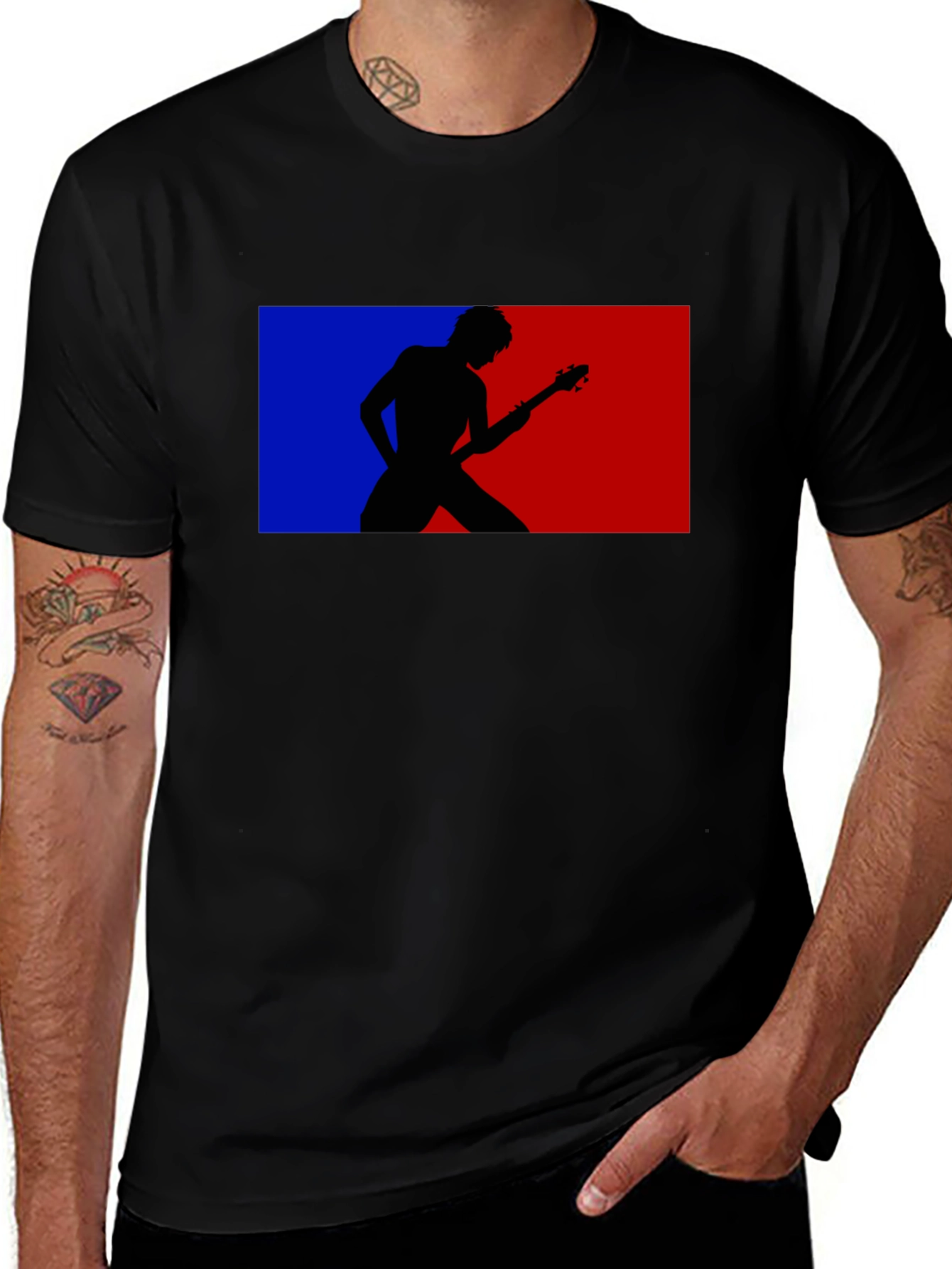 Variant 10 of Retro Guitarist Tee - Black Graphic T-Shirt