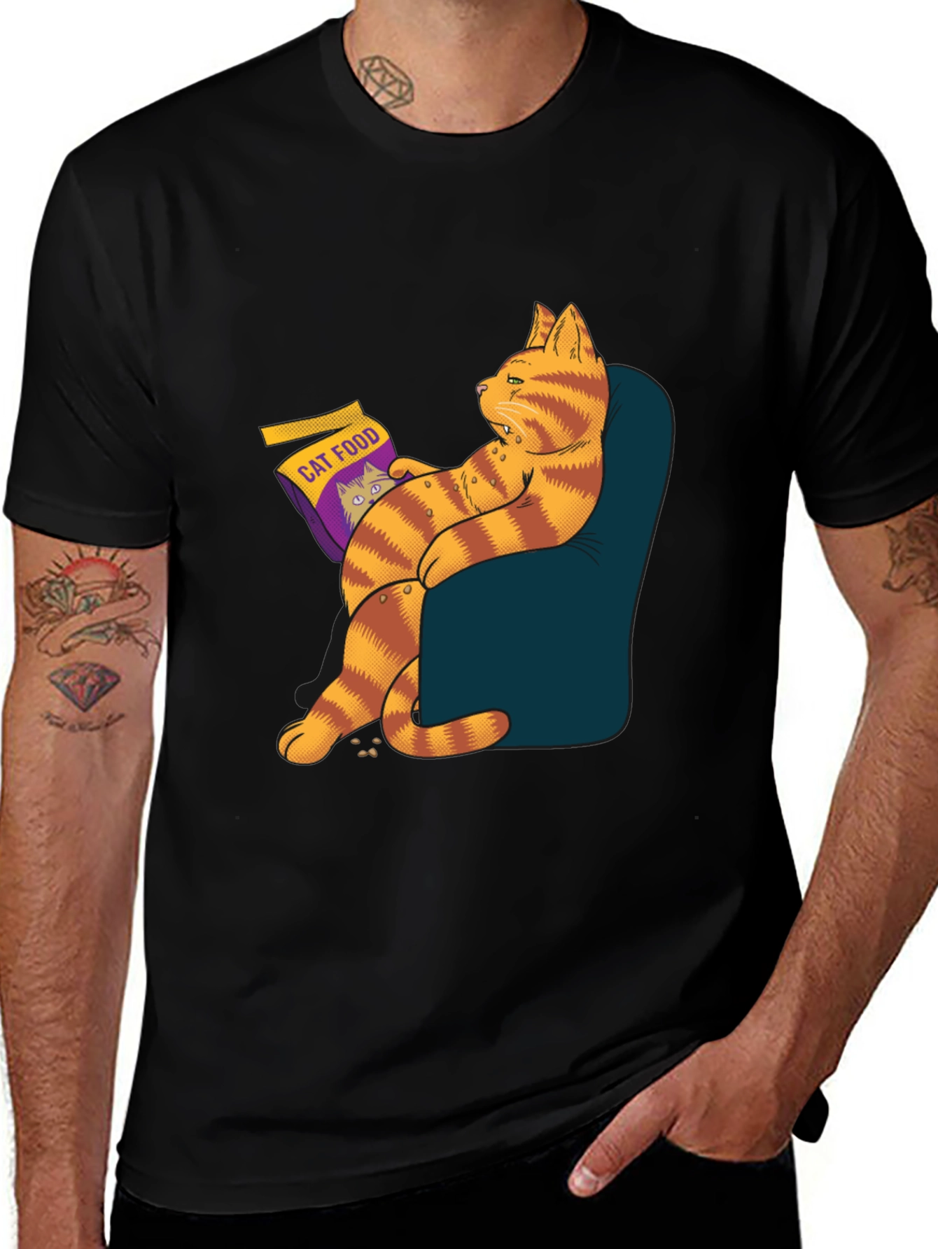Variant 19 of Funny Cat Food T-Shirt - Lazy Cat Design