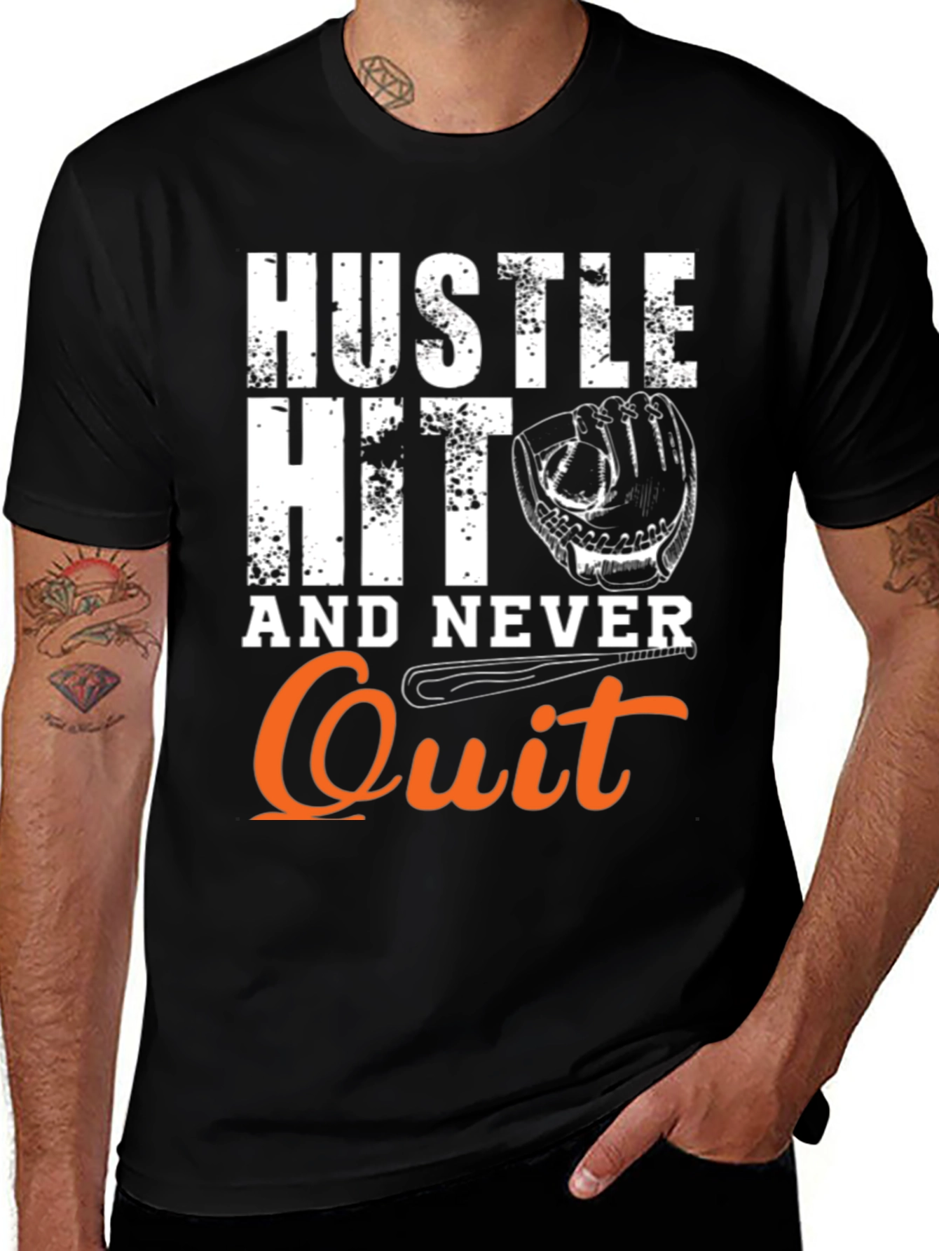 Variant 30 of Hustle Hit Never Quit Baseball T-Shirt