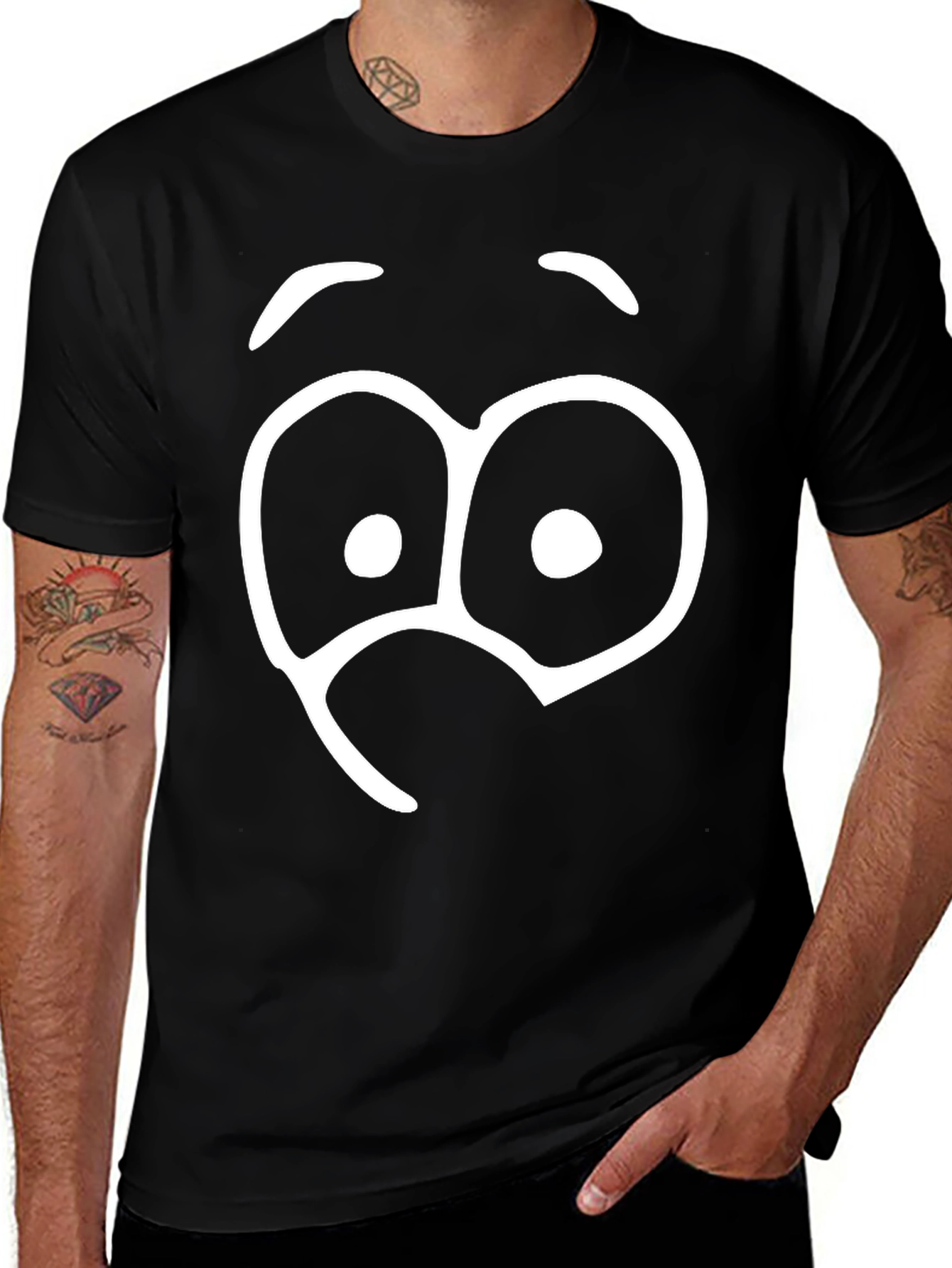 Funny Cartoon Face Black T-Shirt