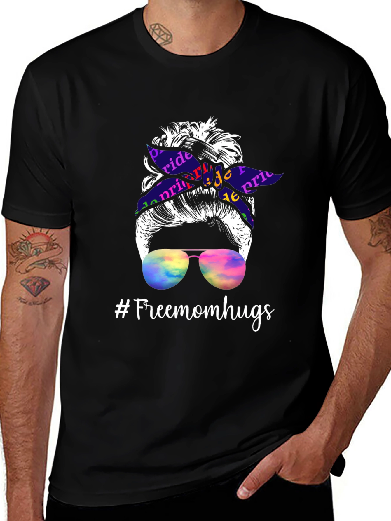 Variant 26 of Pride Messy Bun T-Shirt - #Freemomhugs
