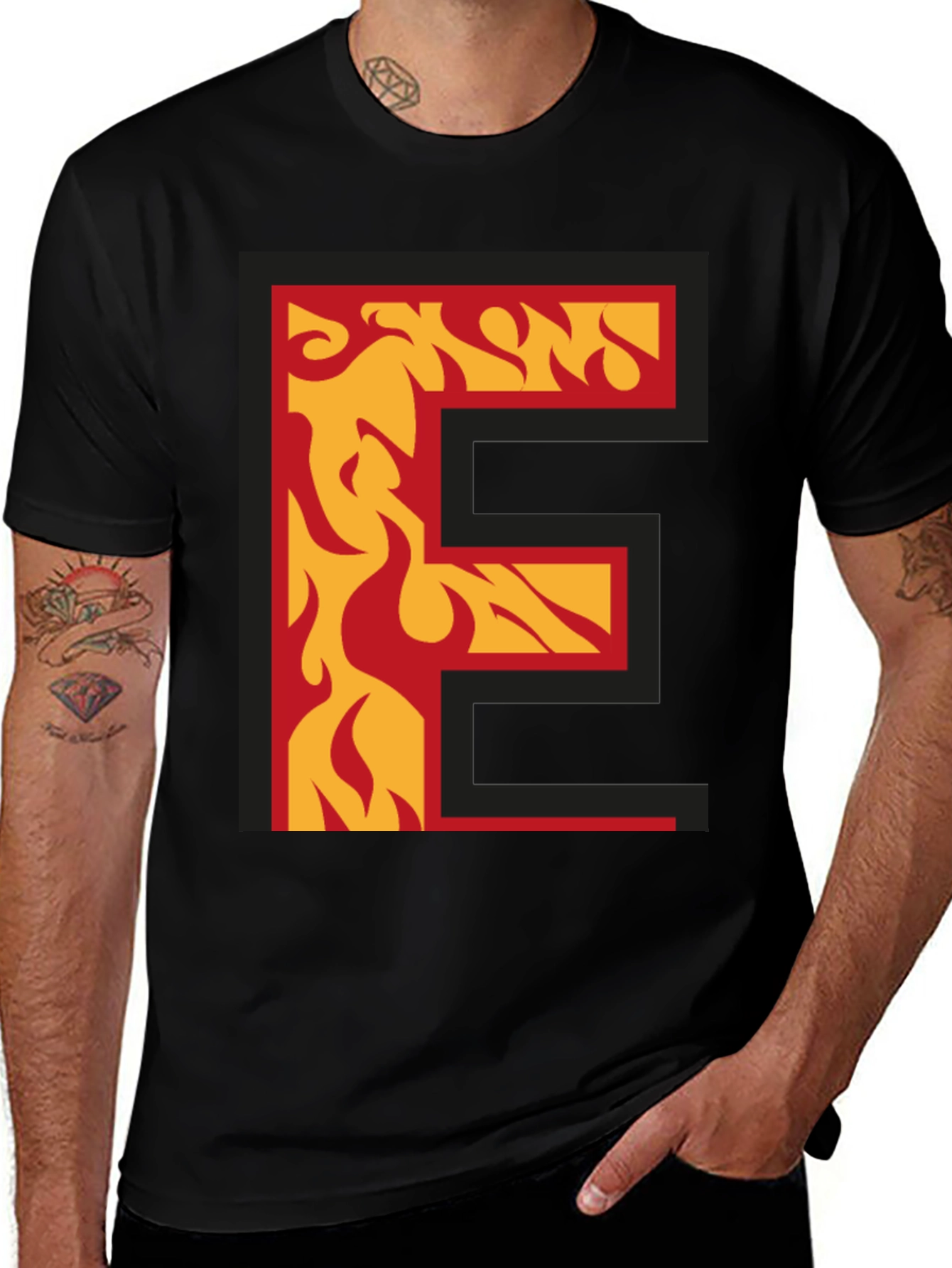 Variant 20 of Fiery Letter E Graphic Tee - Bold Statement Shirt