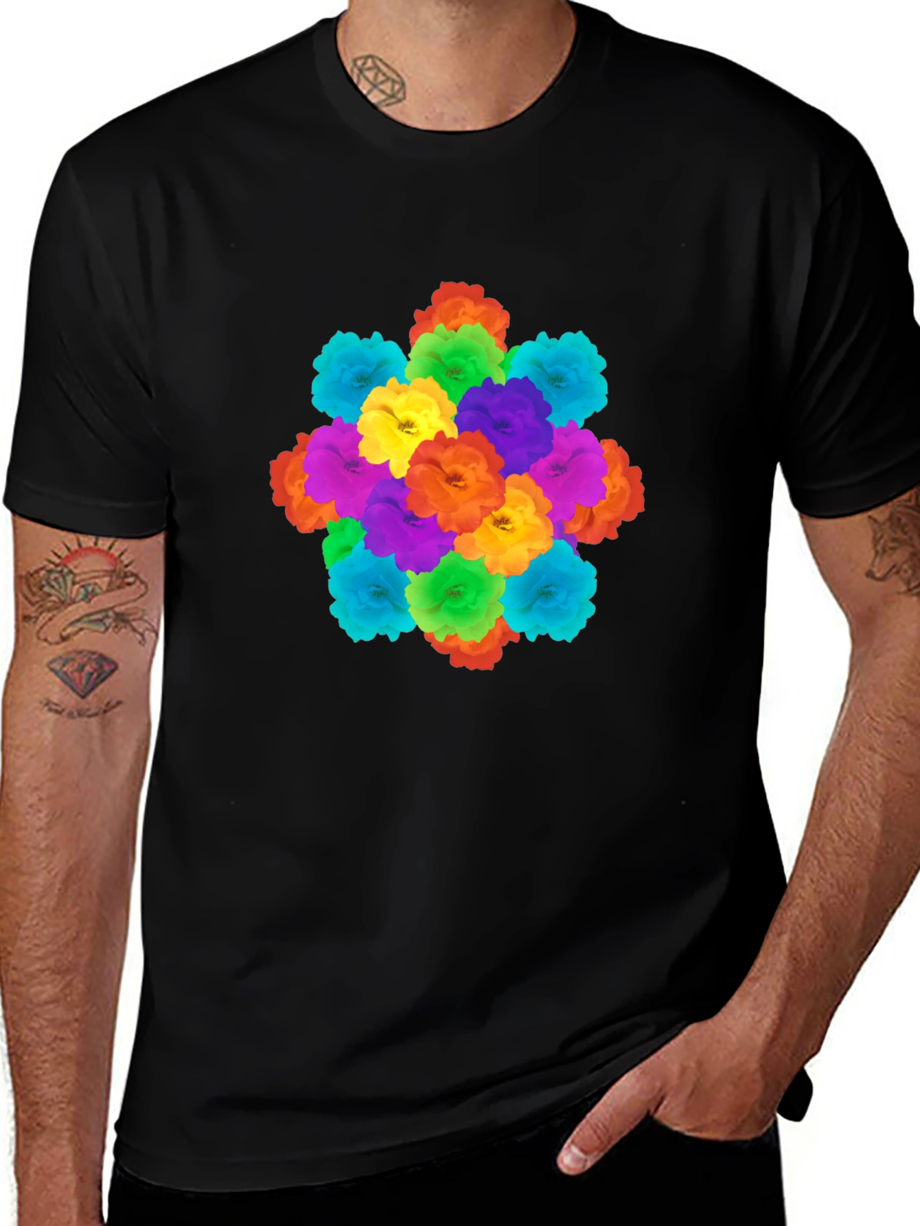 Variant 21 of Vibrant Floral Print Black T-Shirt