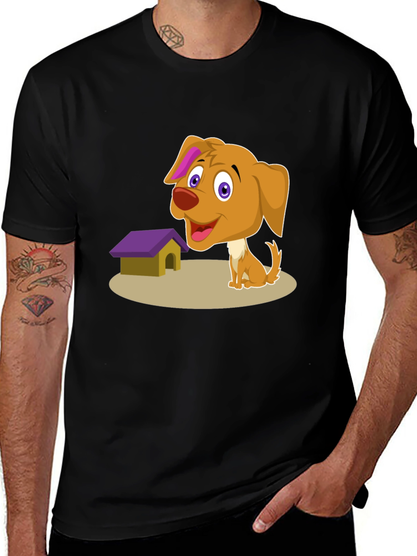 Variant 8 of Cartoon Dog & Doghouse T-Shirt - Black