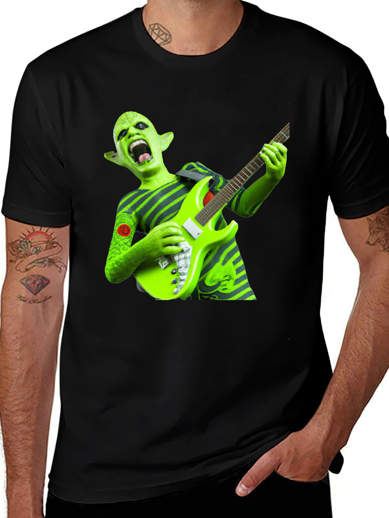 Variant 13 of Green Alien Guitarist Graphic Tee