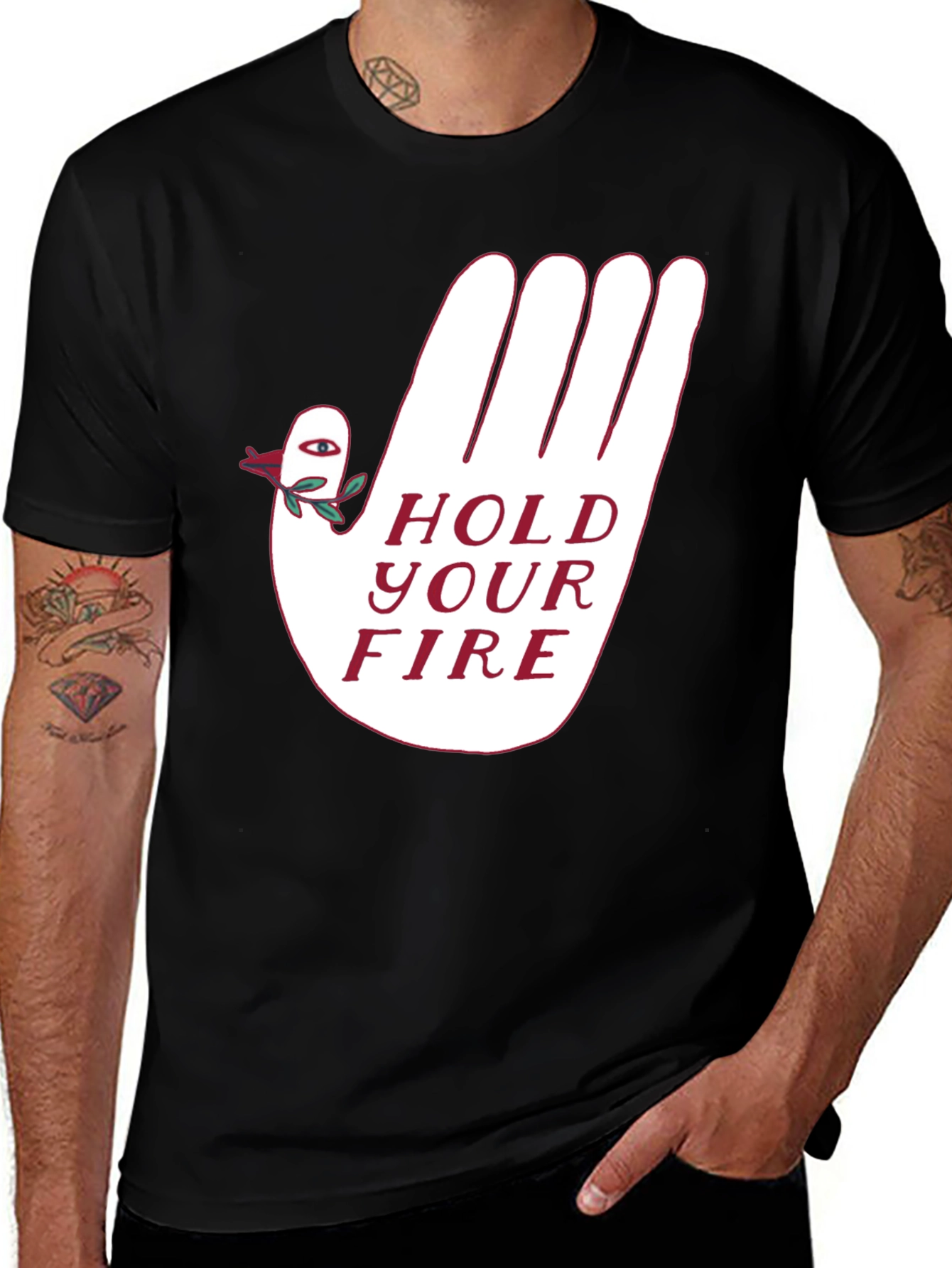 Variant 3 of Hold Your Fire Graphic Tee - Stylish Statement Shirt