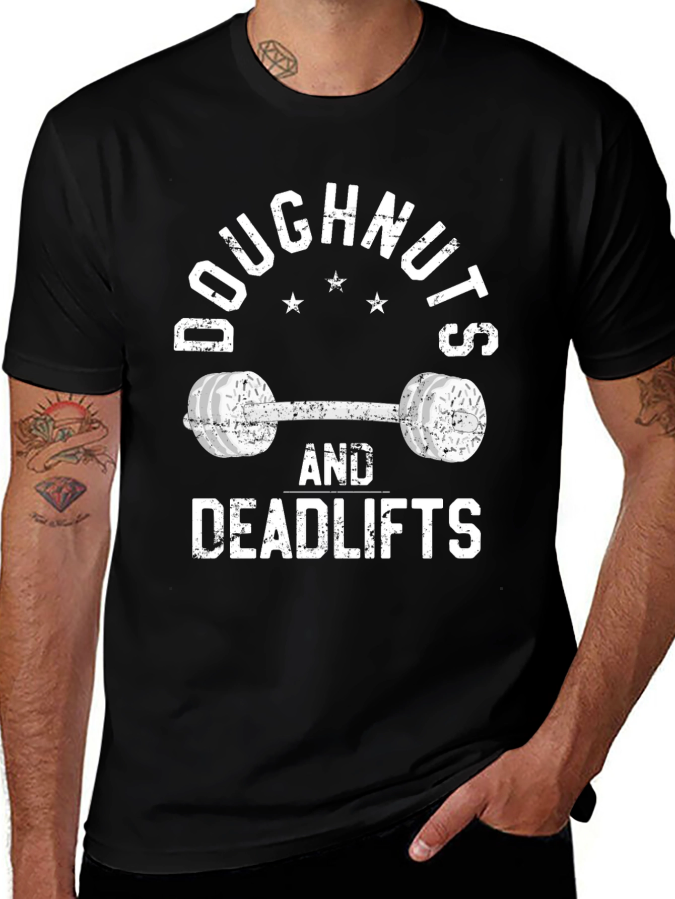 Variant 22 of Doughnuts and Deadlifts Black T-Shirt - Workout Gear