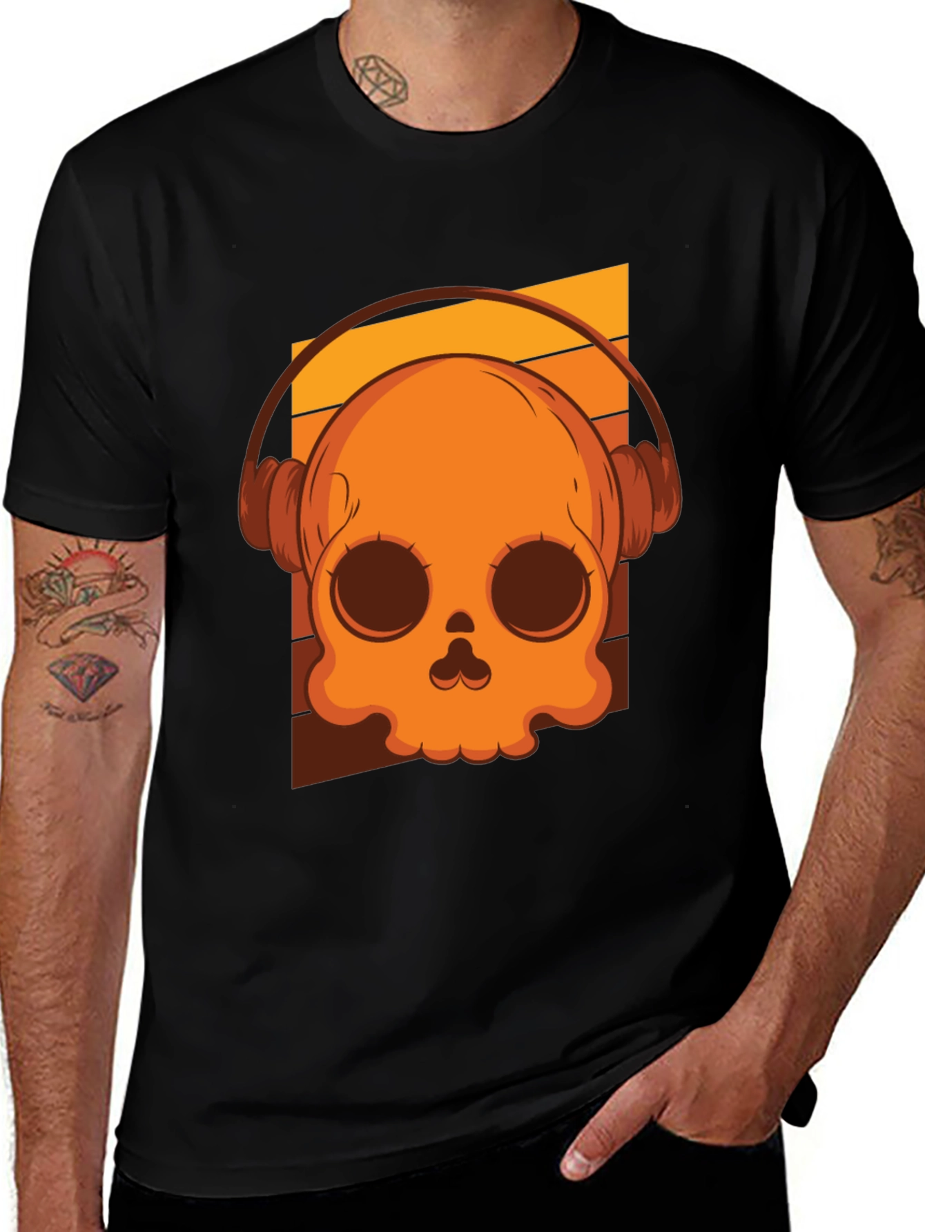 Variant 28 of Skull with Headphones Graphic Tee - Black