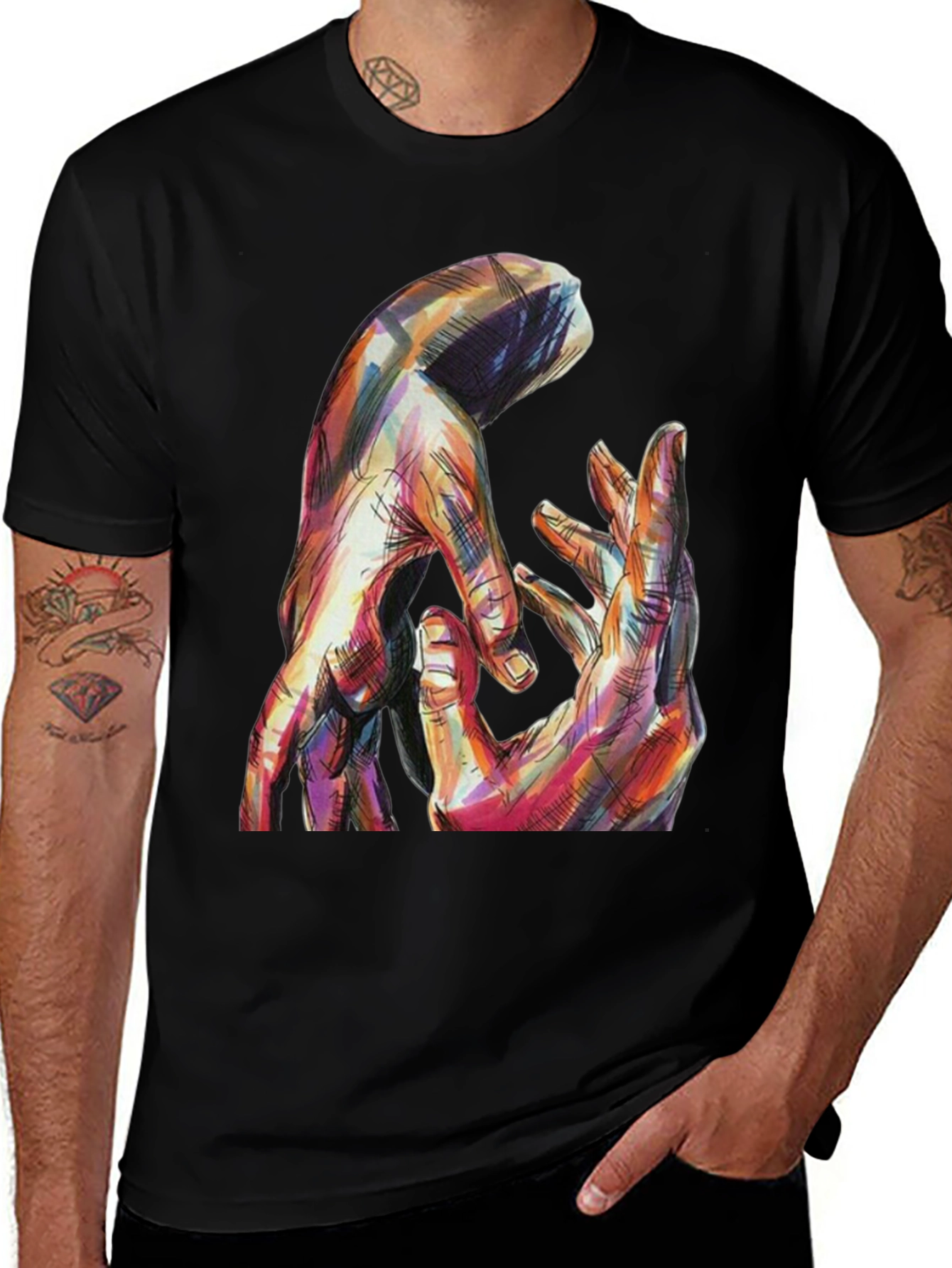 Variant 19 of Abstract Hands Graphic Print Black T-Shirt