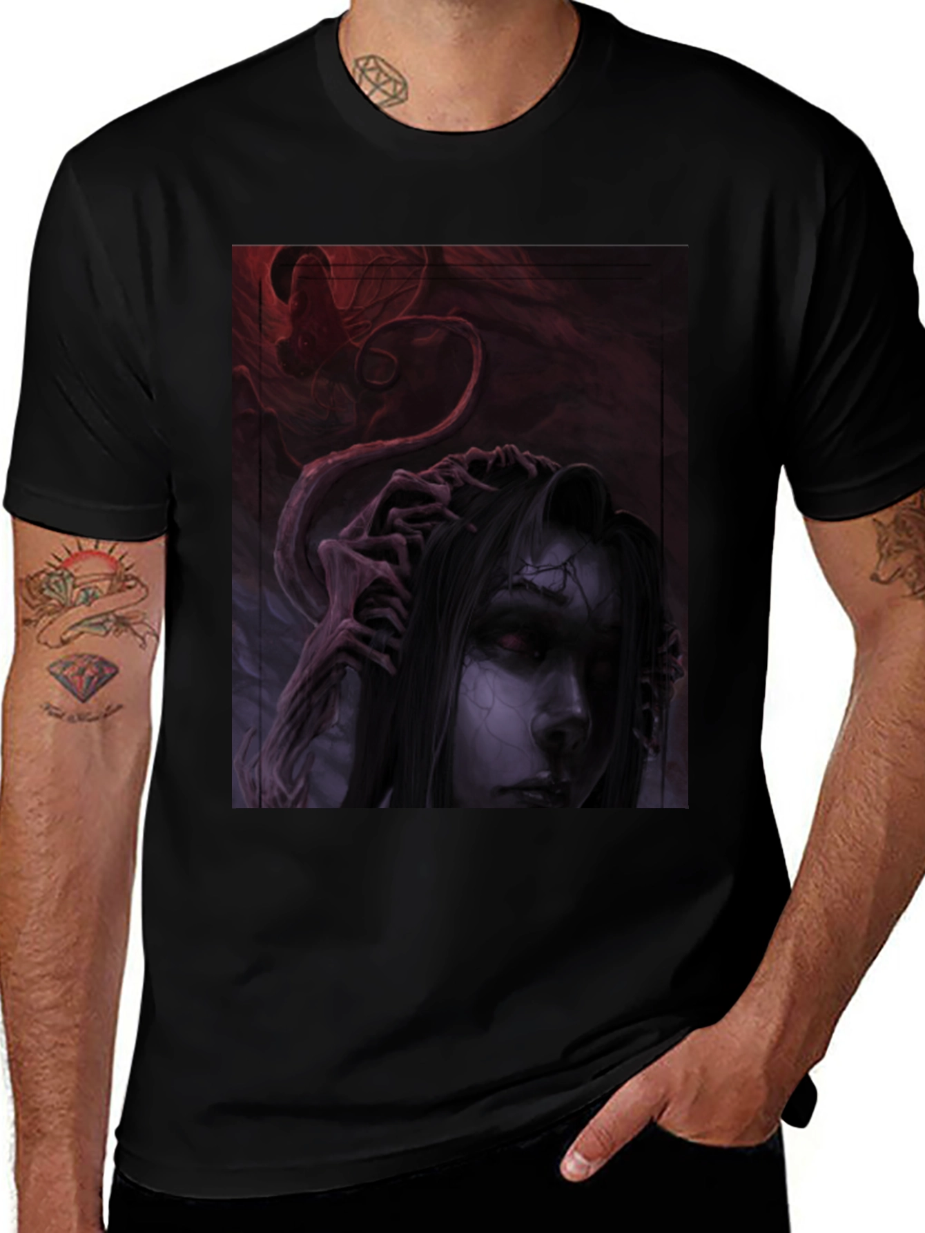 Variant 7 of Dark Fantasy Graphic Print Tee - Black Cotton T-Shirt