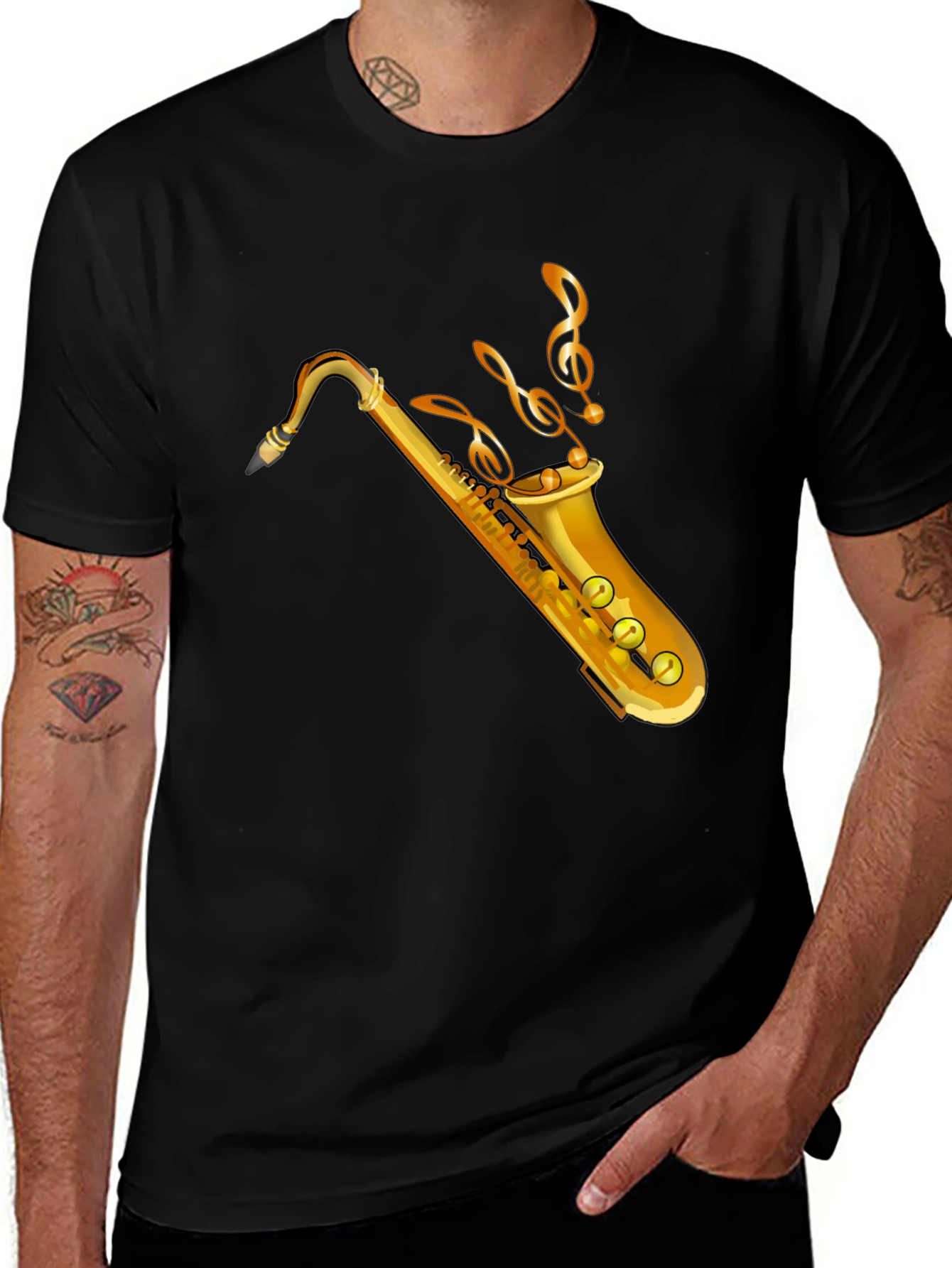 Variant 26 of Saxophone Music Graphic Tee - Classic Black Cotton Comfort