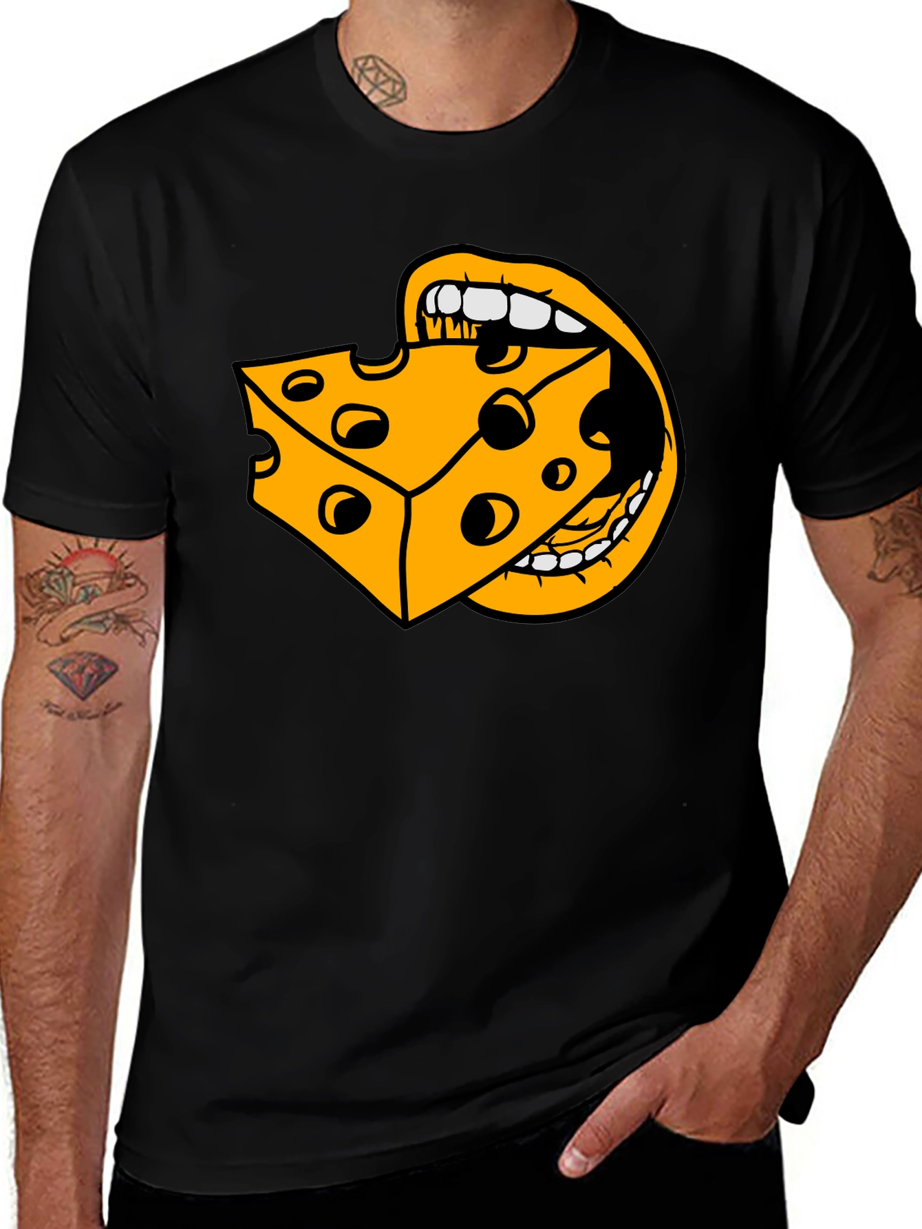 Variant 11 of Cheese Head Bite Black T-Shirt
