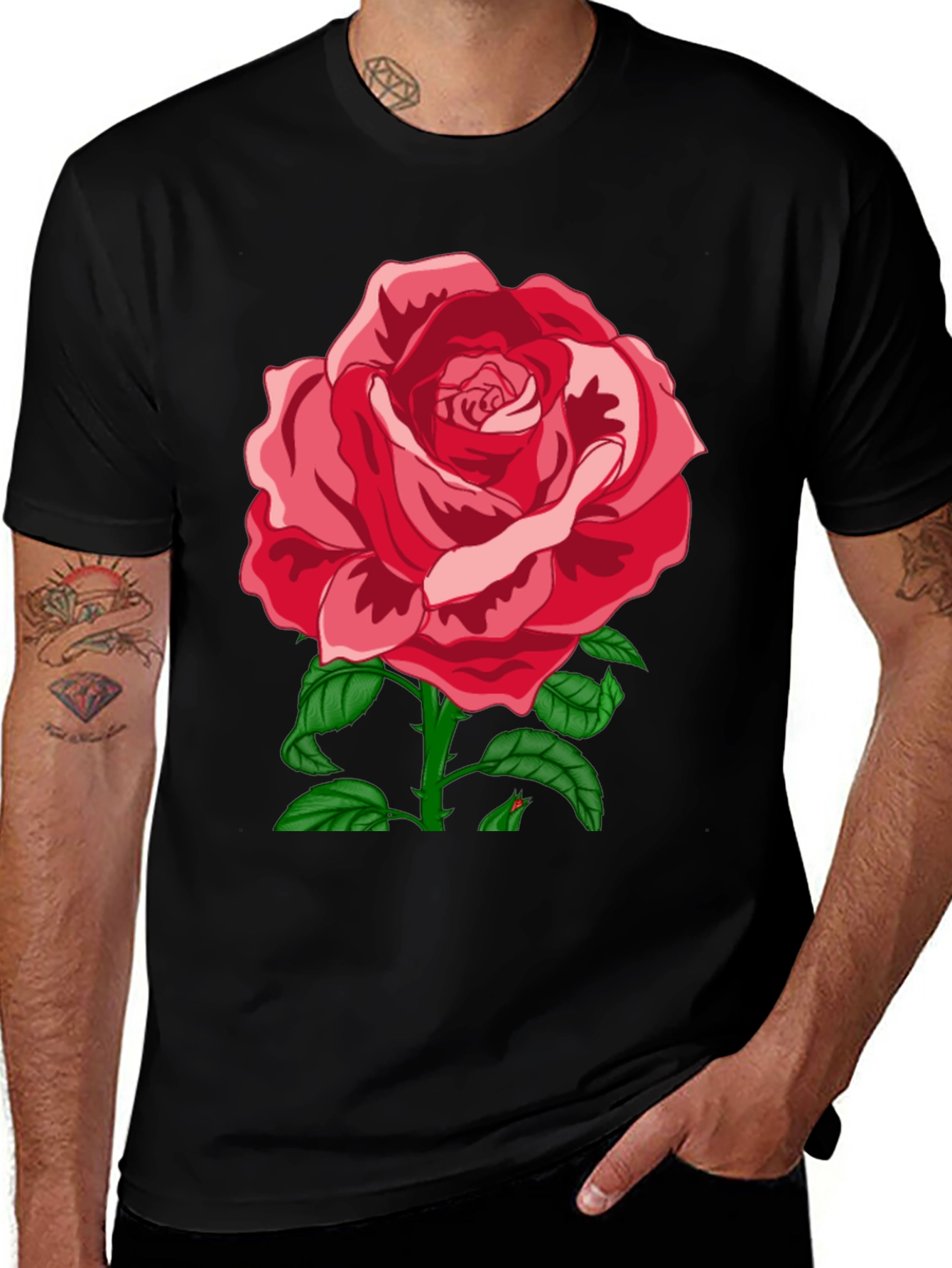Variant 15 of Rose Graphic Tee - Bold Floral Design on Black