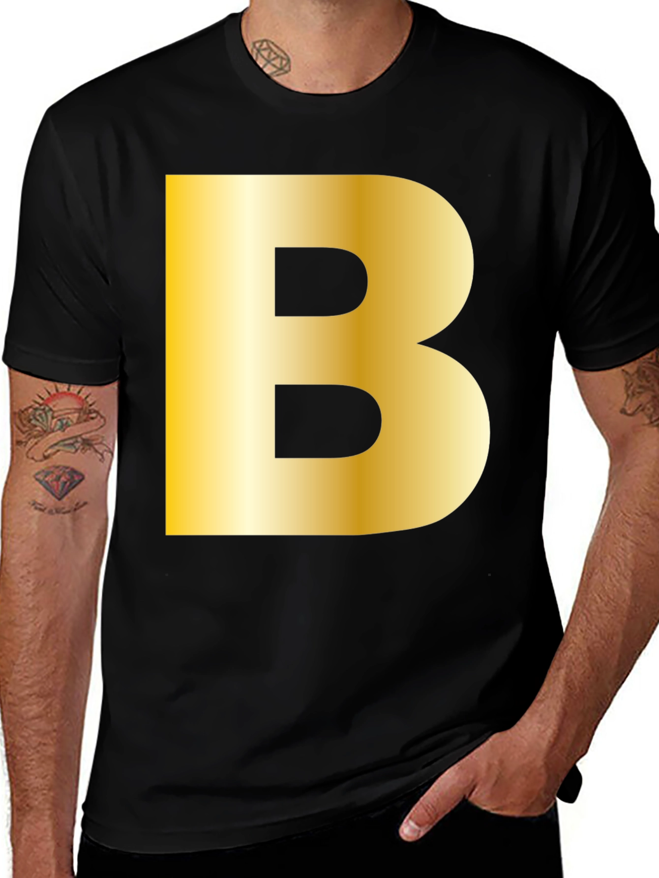 Variant 8 of Golden "B" Initial Black T-Shirt - Bold Statement Tee