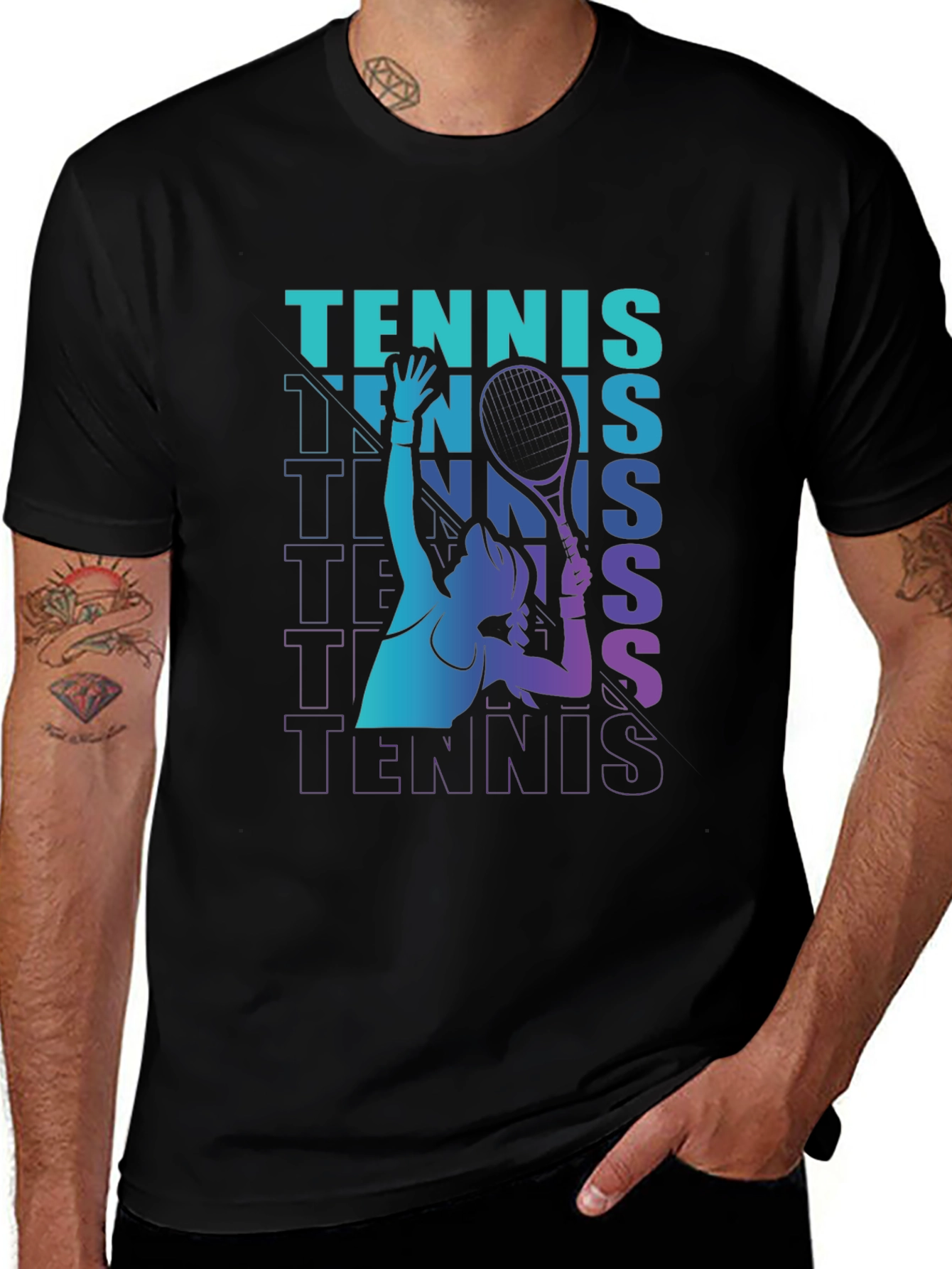 Variant 23 of Tennis Player Graphic T-Shirt - Black