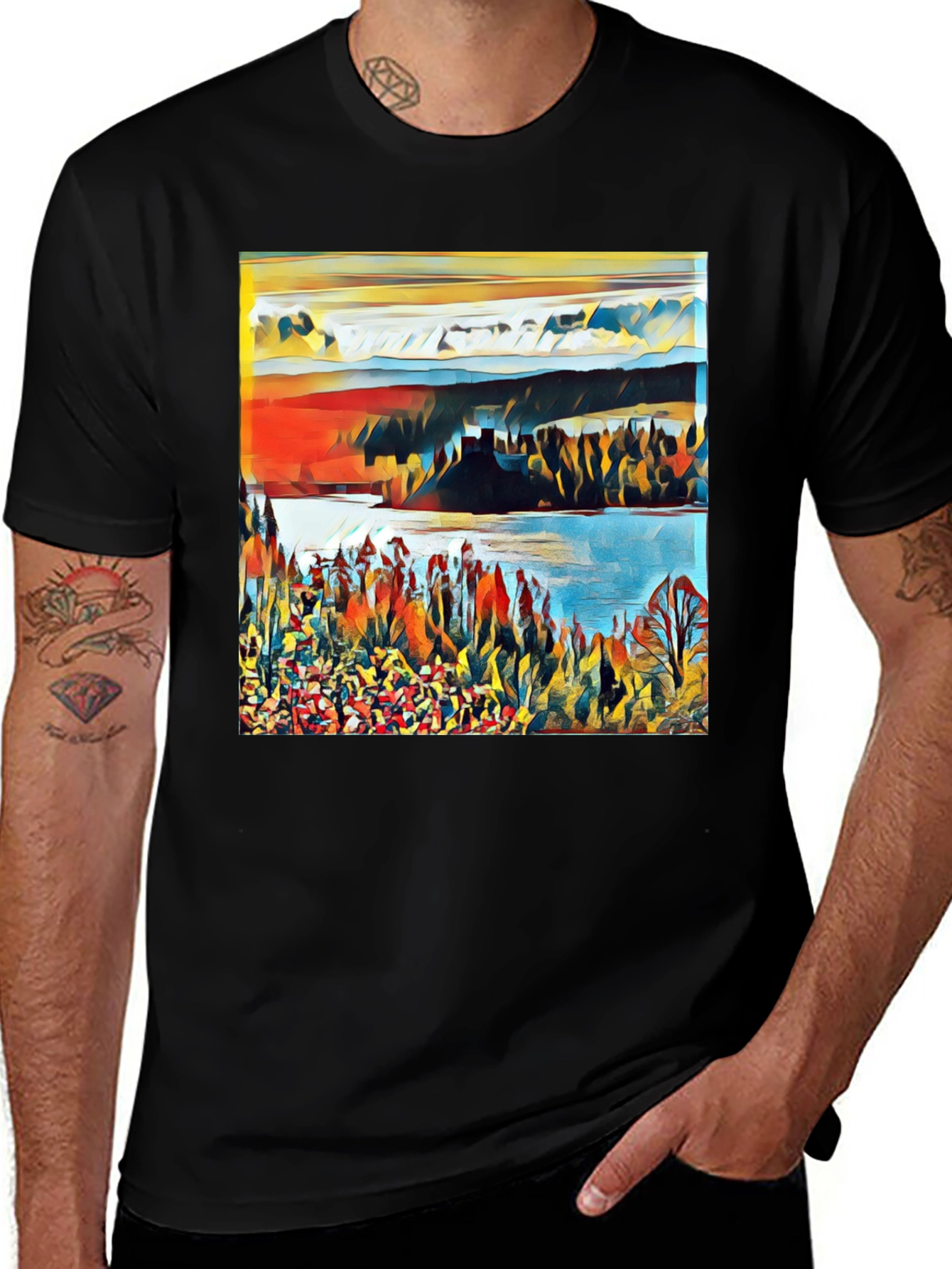 Variant 5 of Abstract Landscape Graphic Print Tee - Black